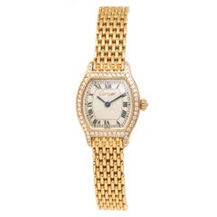 Vintage Cartier Ladies yellow Gold Diamond Tortue Quartz Wristwatch