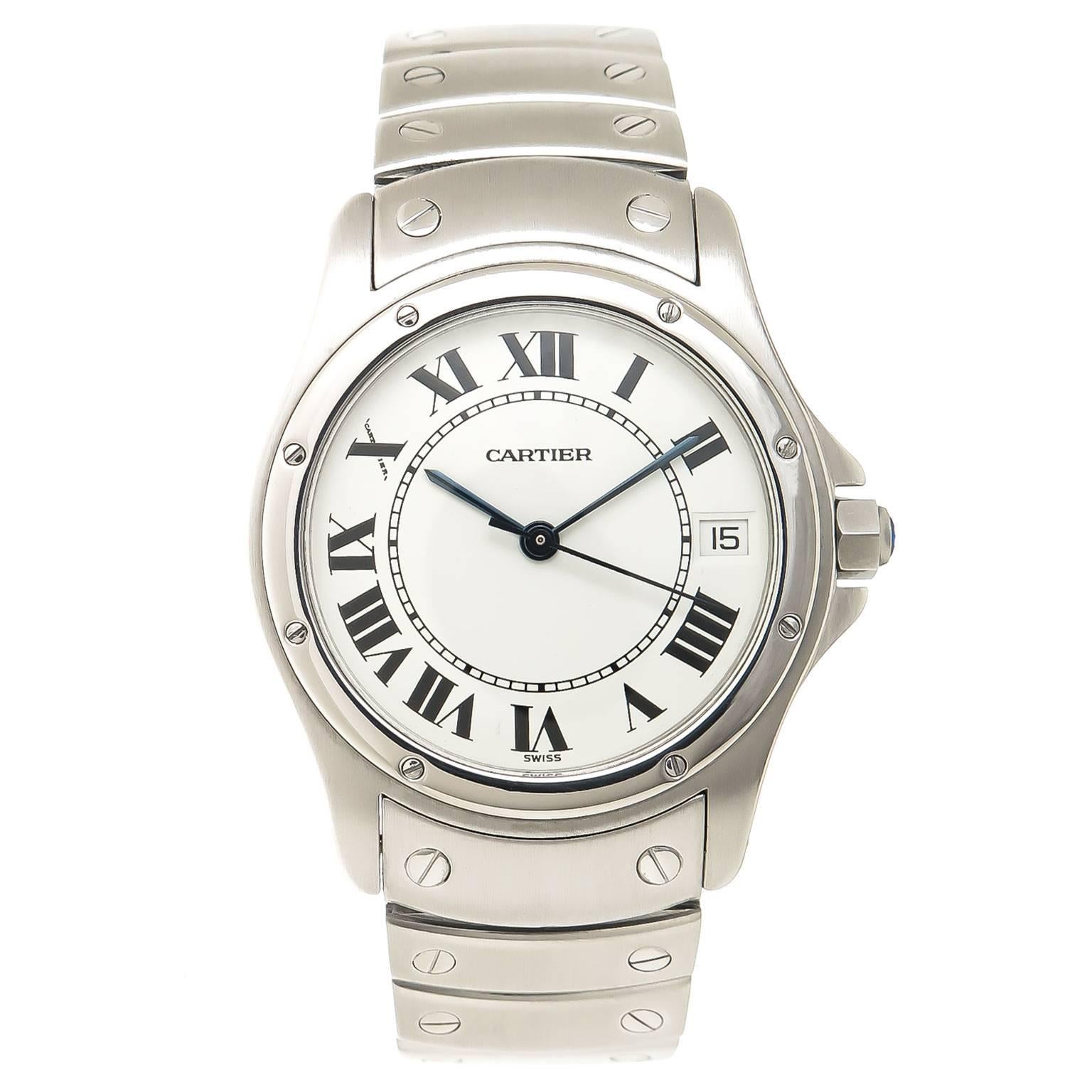 Cartier Stainless Steel White Dial Santos Automatic Wristwatch