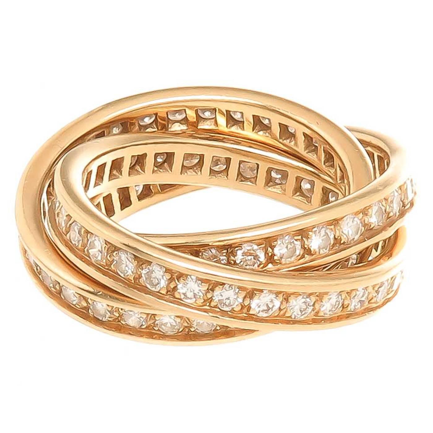 Cartier Yellow Gold and Diamond Trinity 3 Band Ring