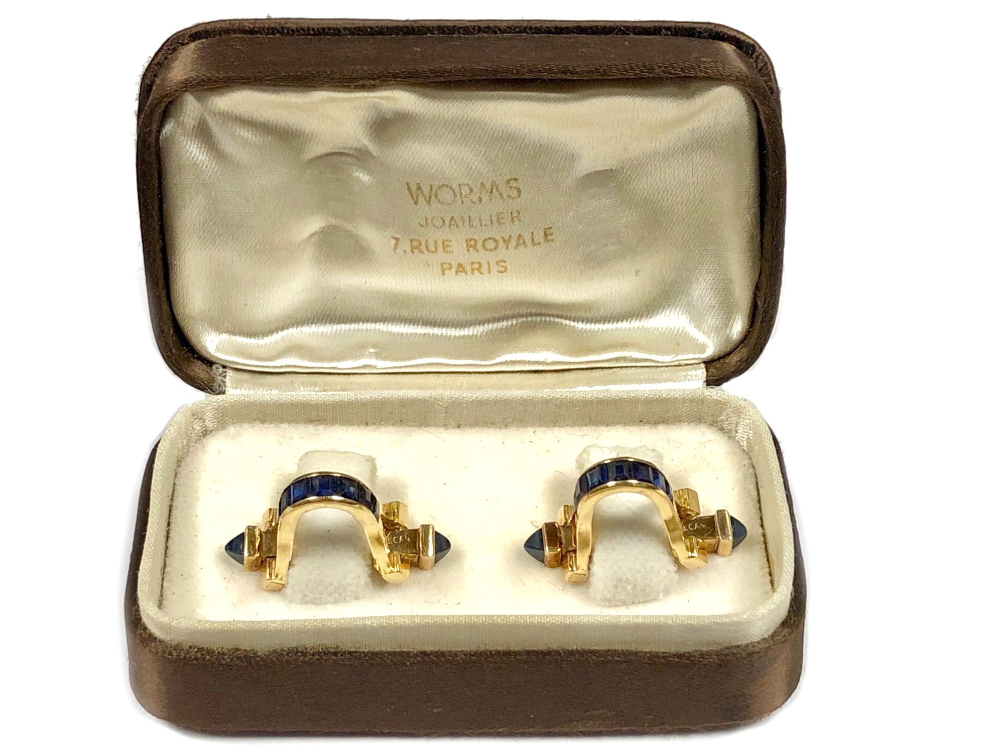French Yellow Gold and Sapphire Cufflinks 1
