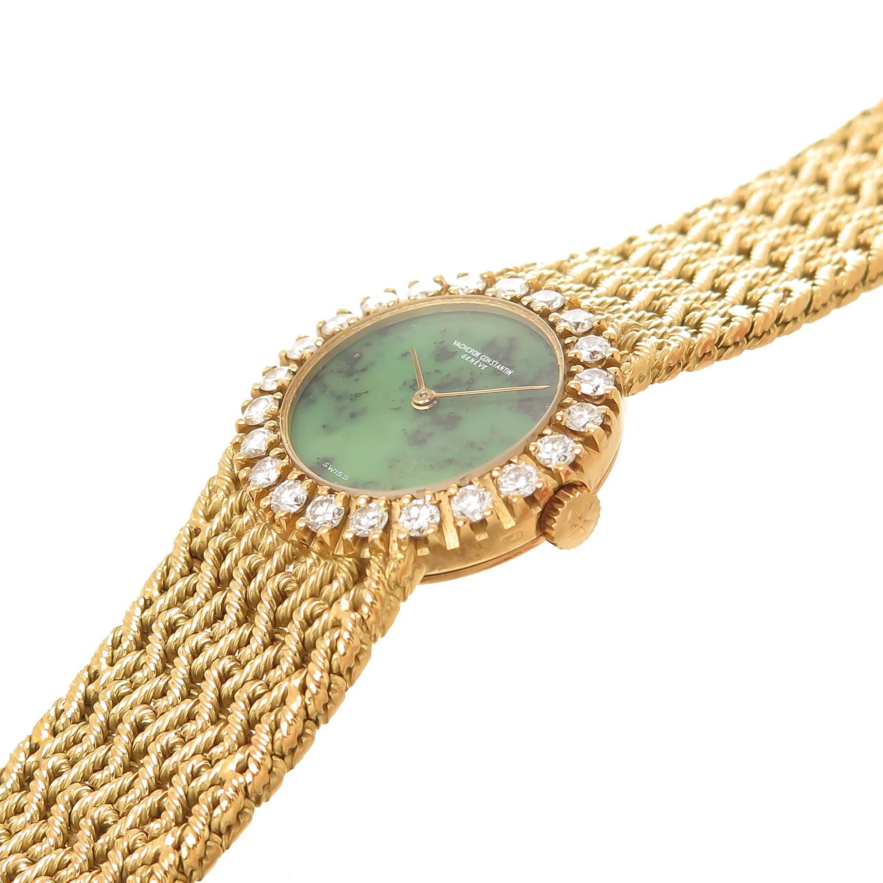 Vacheron Constantin Ladies Yellow Gold Diamond & Jadeite Dial Manual Wristwatch In Excellent Condition In Chicago, IL