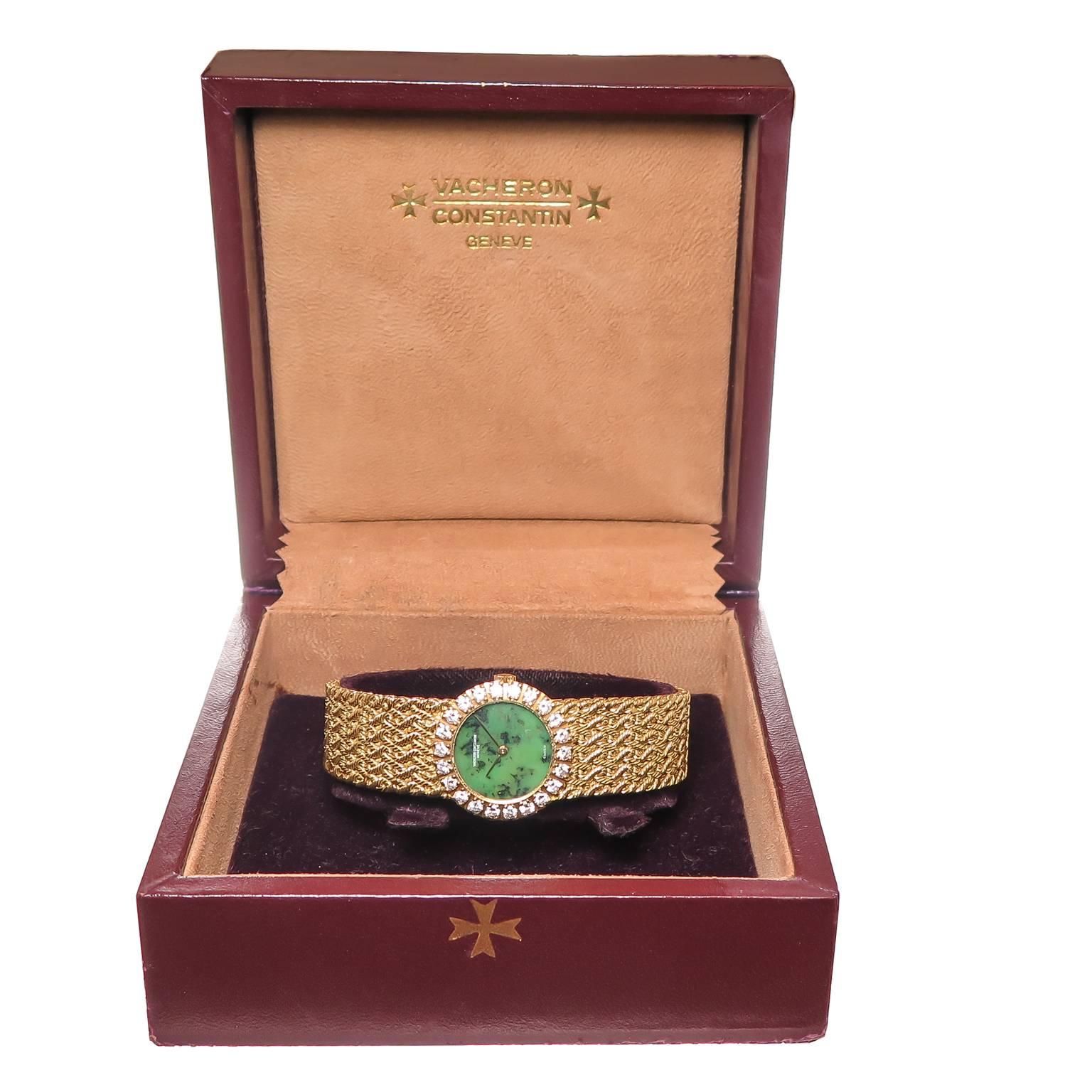 Vacheron Constantin Ladies Yellow Gold Diamond & Jadeite Dial Manual Wristwatch 2