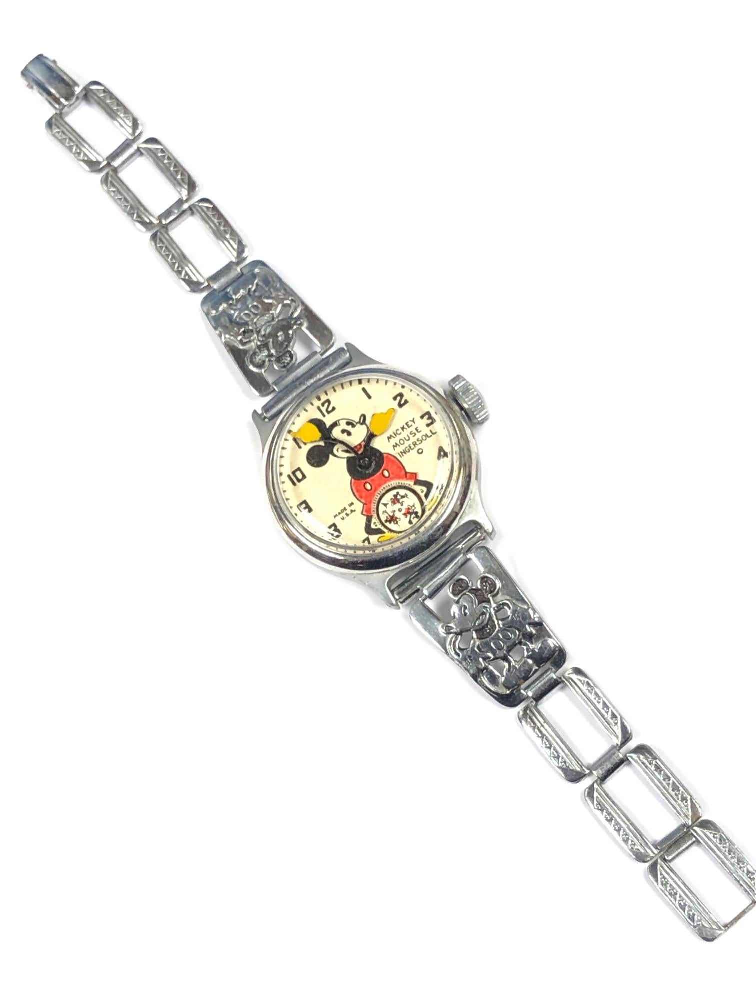 1930er Ingersoll Mickey Mouse mechanische Wind Armbanduhr für Damen oder Herren