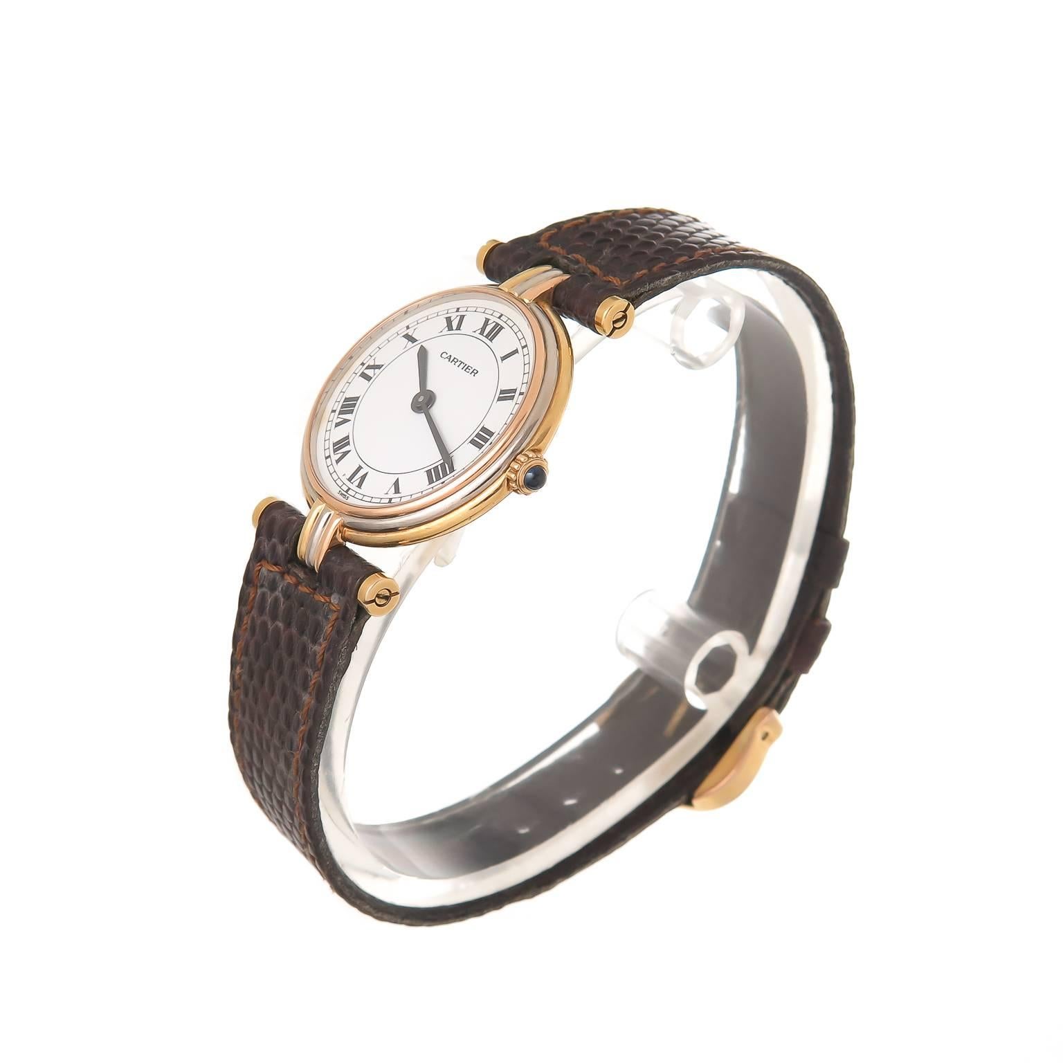 Cartier Lady's Tricolor Gold Vendome Quartz Wristwatch In Excellent Condition In Chicago, IL