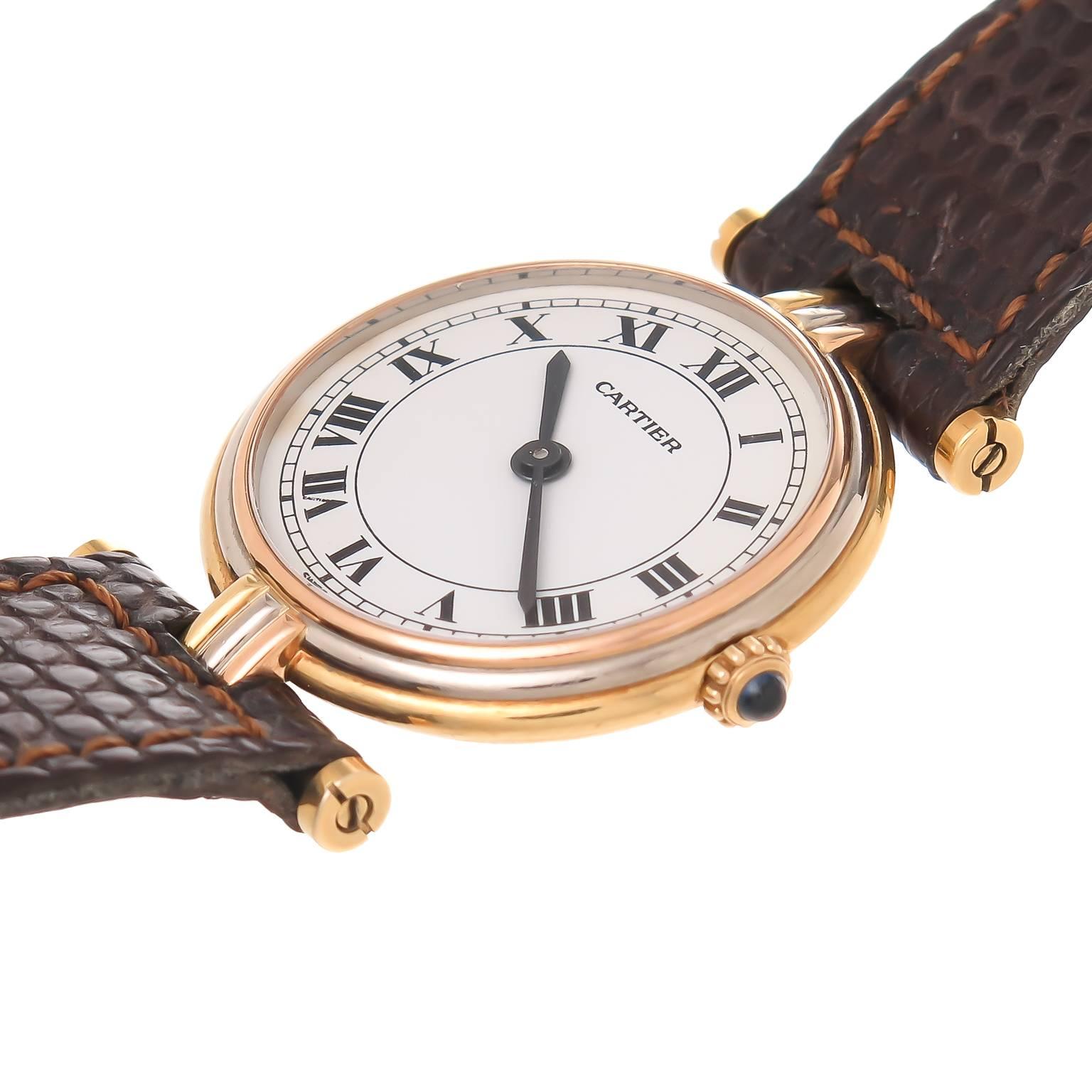 Women's Cartier Lady's Tricolor Gold Vendome Quartz Wristwatch