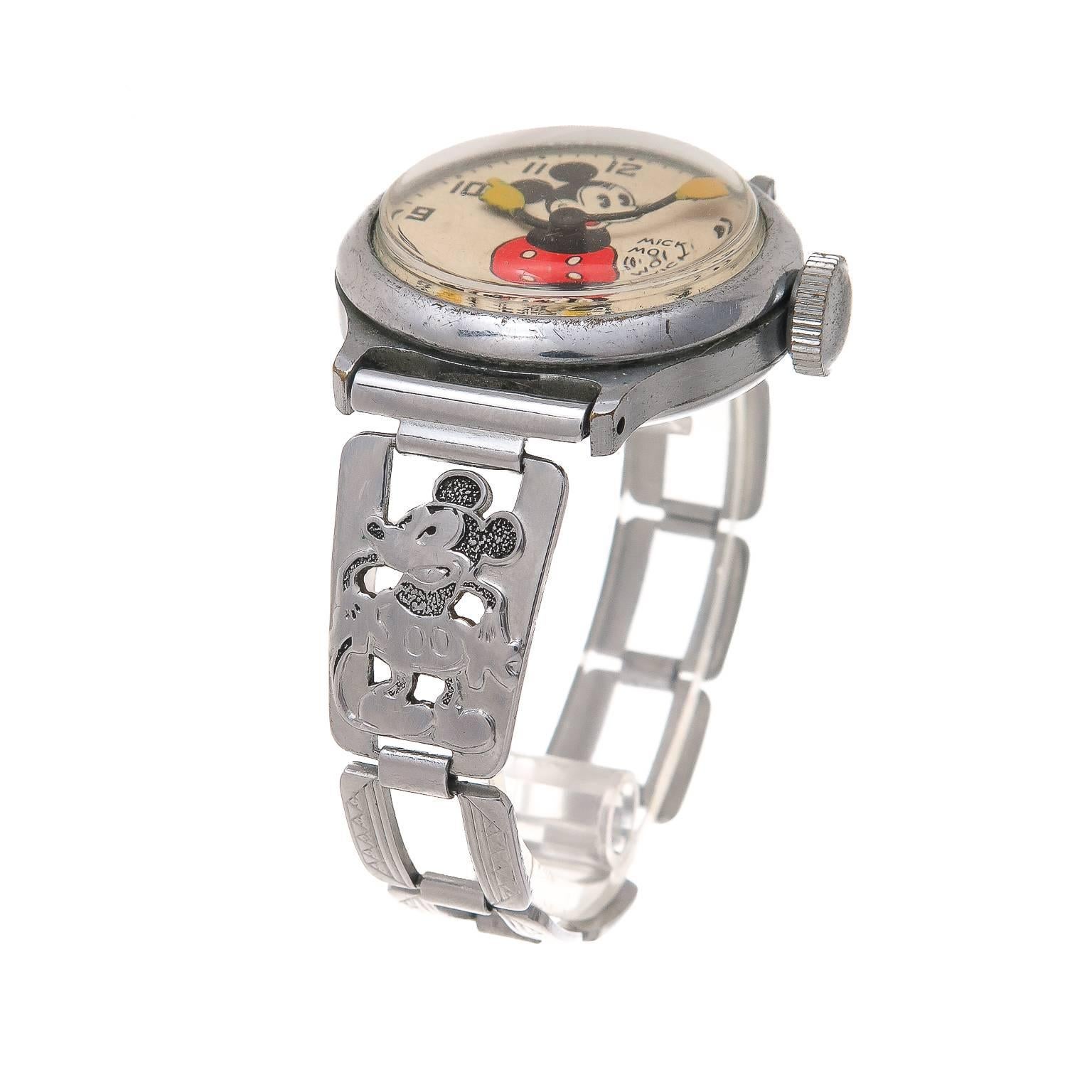 Circa 1933 Ingersoll Mickey Mouse Wrist Watch, This watch belonged to American Artist and Sculptor Ernest Trova ( 1927-2009 ) I had the pleasure of knowing Mr. Trova in the Early 1990s, we shared the same interest in vintage Disney Character