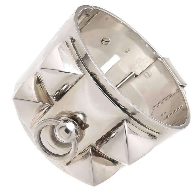 Hermes Collier De Chien Large Silver Cuff Bracelet at 1stDibs | hermes
