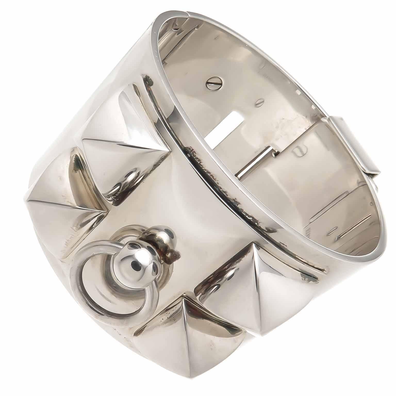 Hermes Collier De Chien Large Silver Cuff Bracelet In Excellent Condition In Chicago, IL