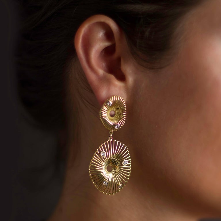Joan Hornig Gold Clip-on Magic Roomi Earrings For Sale at 1stDibs