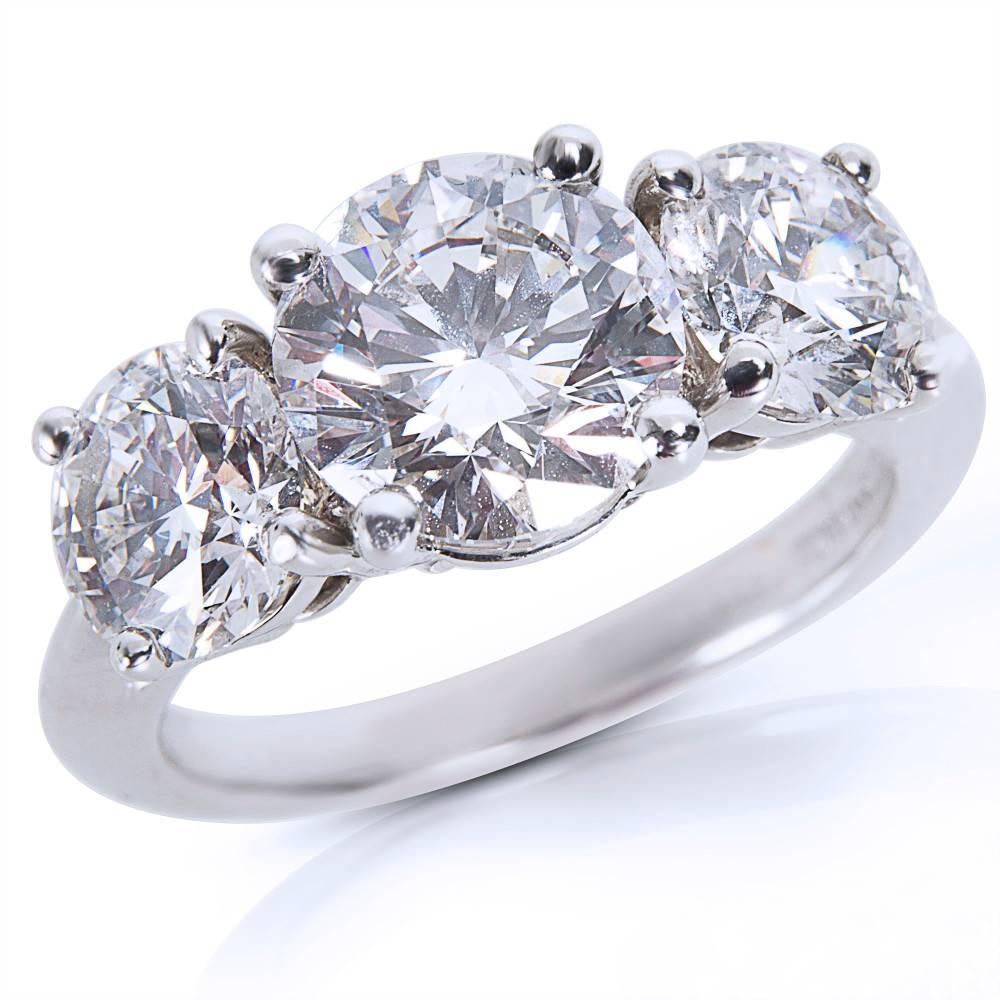 Tiffany and Co. Three Stone Round Cut Platinum Diamond Engagement Ring ...