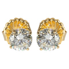 18K Yellow Gold 4 Prong Stud Earrings  3.05 CTW G/SI1