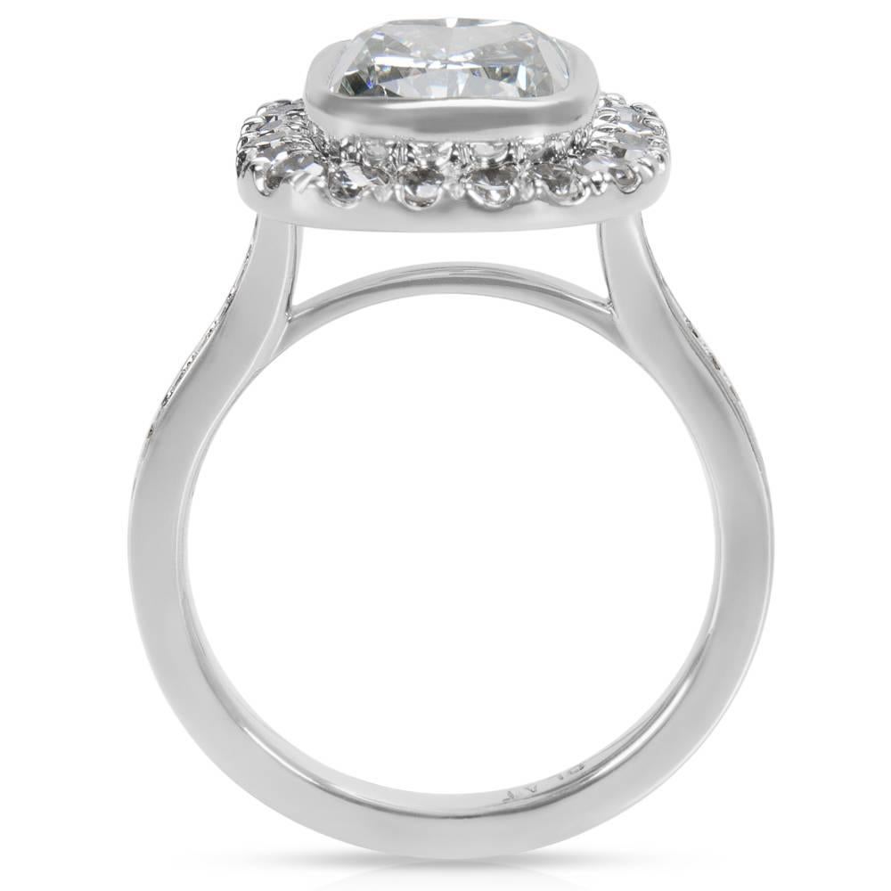 IGI Certified Cushion Diamond Halo Engagement Ring in Platinum, 4.98 Carats In Excellent Condition In New York, NY