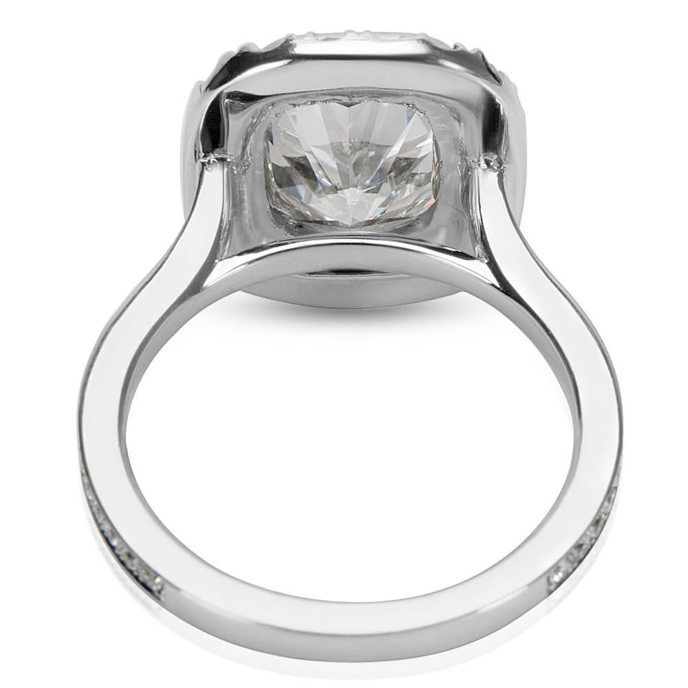 Modern IGI Certified Cushion Diamond Halo Engagement Ring in Platinum, 4.98 Carats