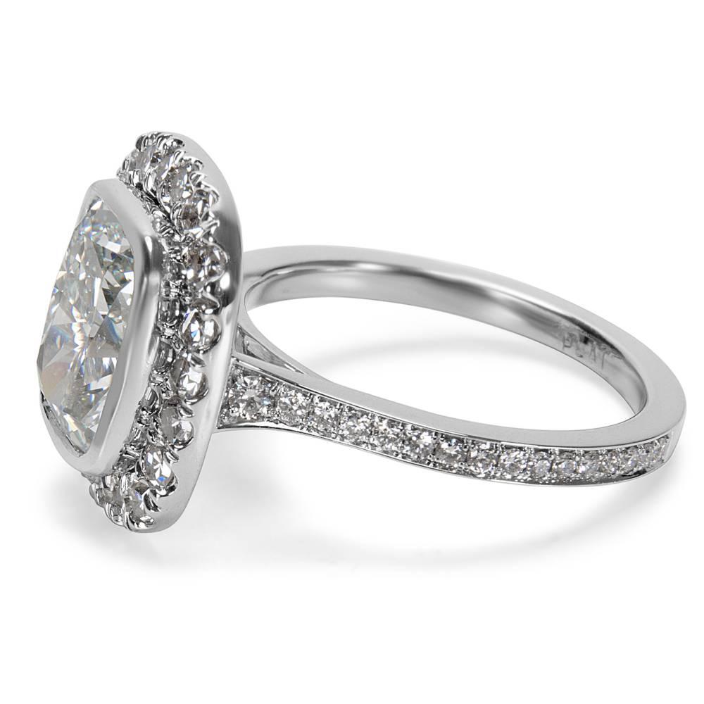 Cushion Cut IGI Certified Cushion Diamond Halo Engagement Ring in Platinum, 4.98 Carats