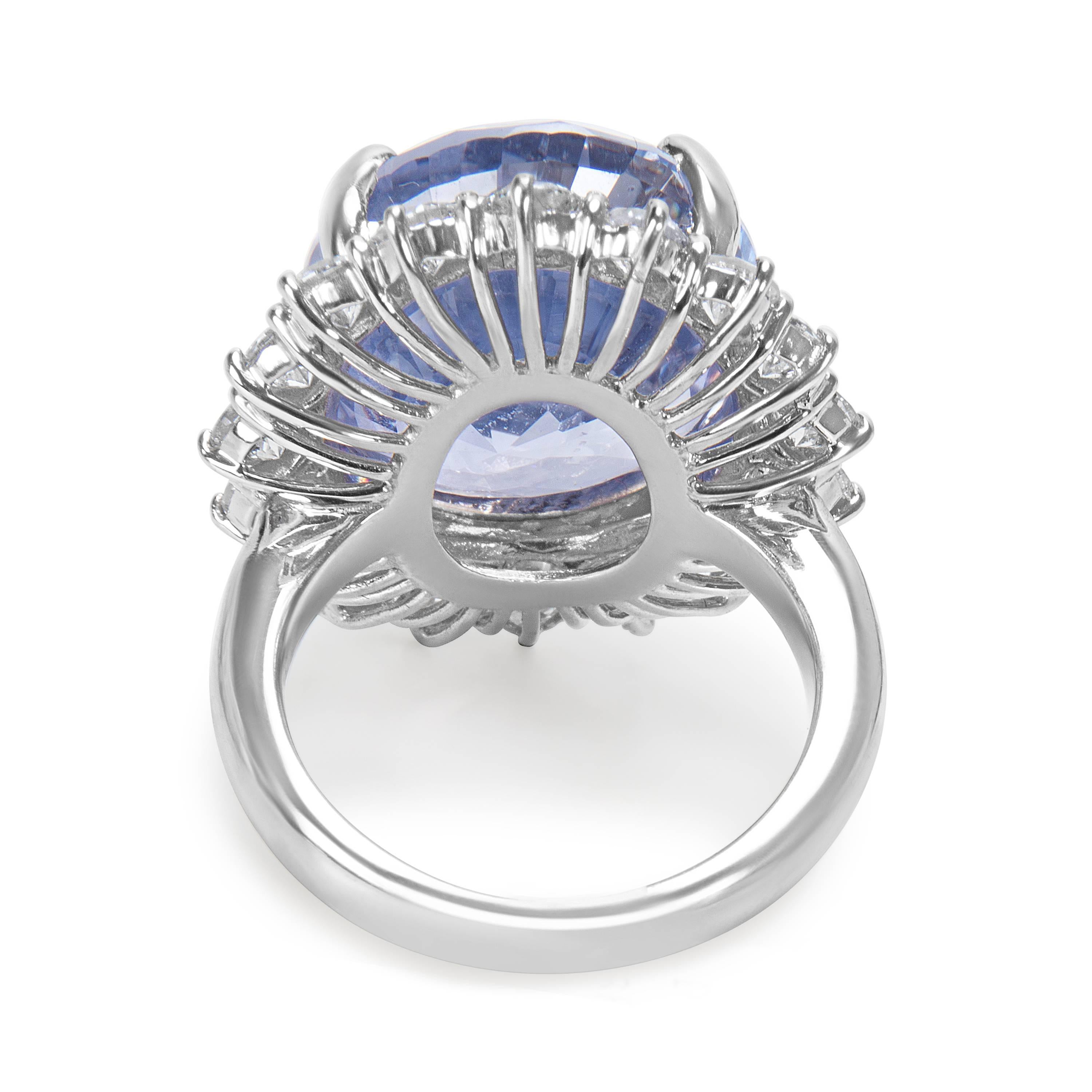 Victorian AGL Certified Diamond and Ceylon Blue Oval Sapphire Ring in Platinum, 2.60 Carat