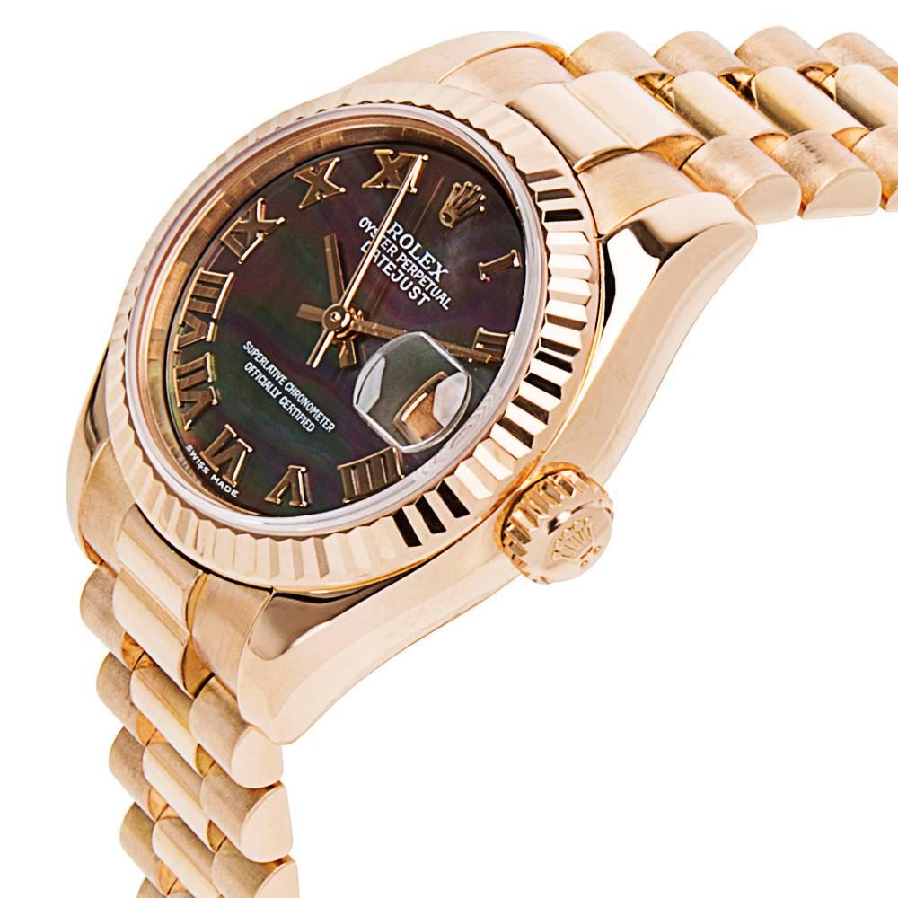 
Rolex Datejust 179175 Women's Chronometer Watch in 18K Rose Gold

This Ladies Rolex Datejust watch is pre-owned and in excellent condition. It was recently serviced by a Rolex-certified watchmaker and was water resistance tested. It comes with the