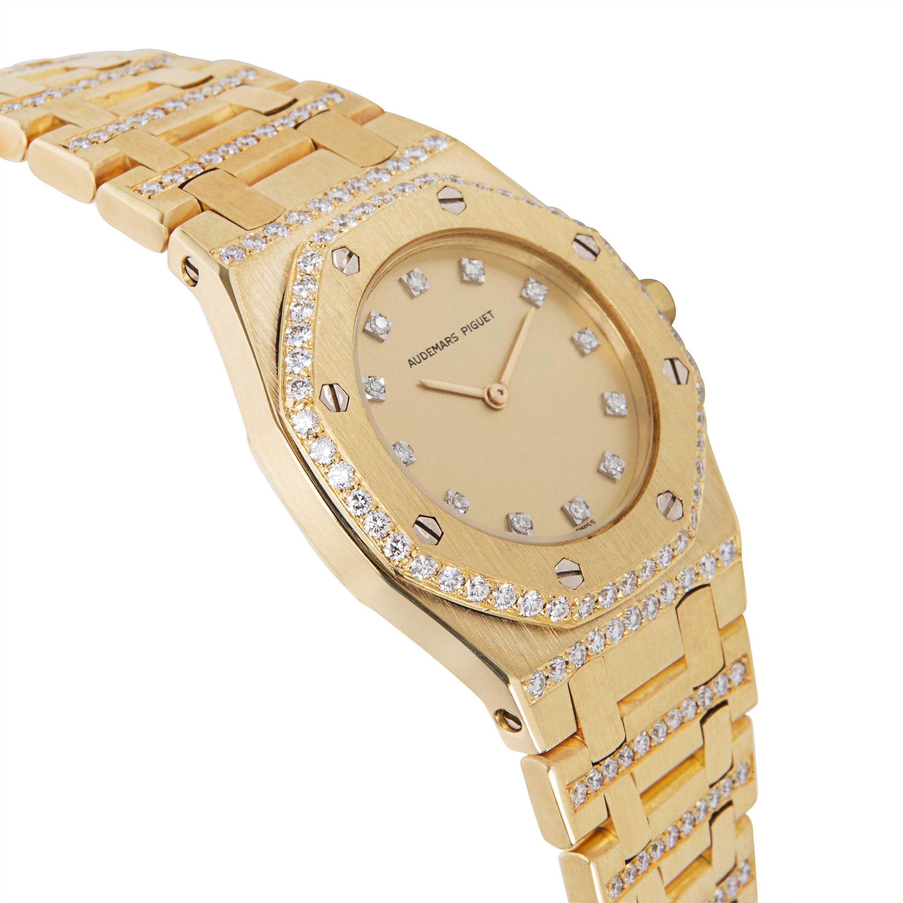 Round Cut Audemars Piguet Ladies Royal Oak Diamond Quartz Wristwatch 