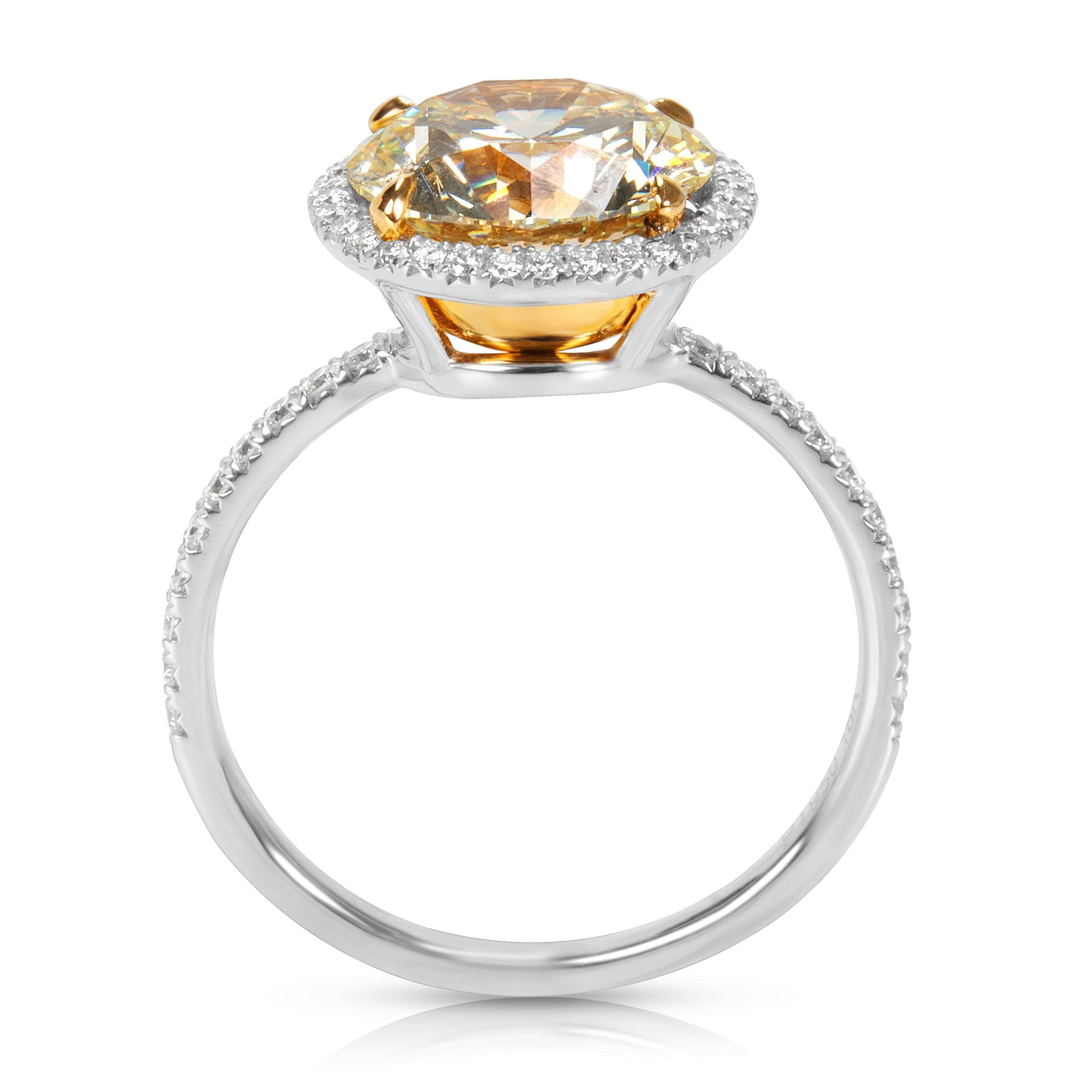 Round Cut GIA Certified Diamond Halo Engagement Ring, 3.50 Carat