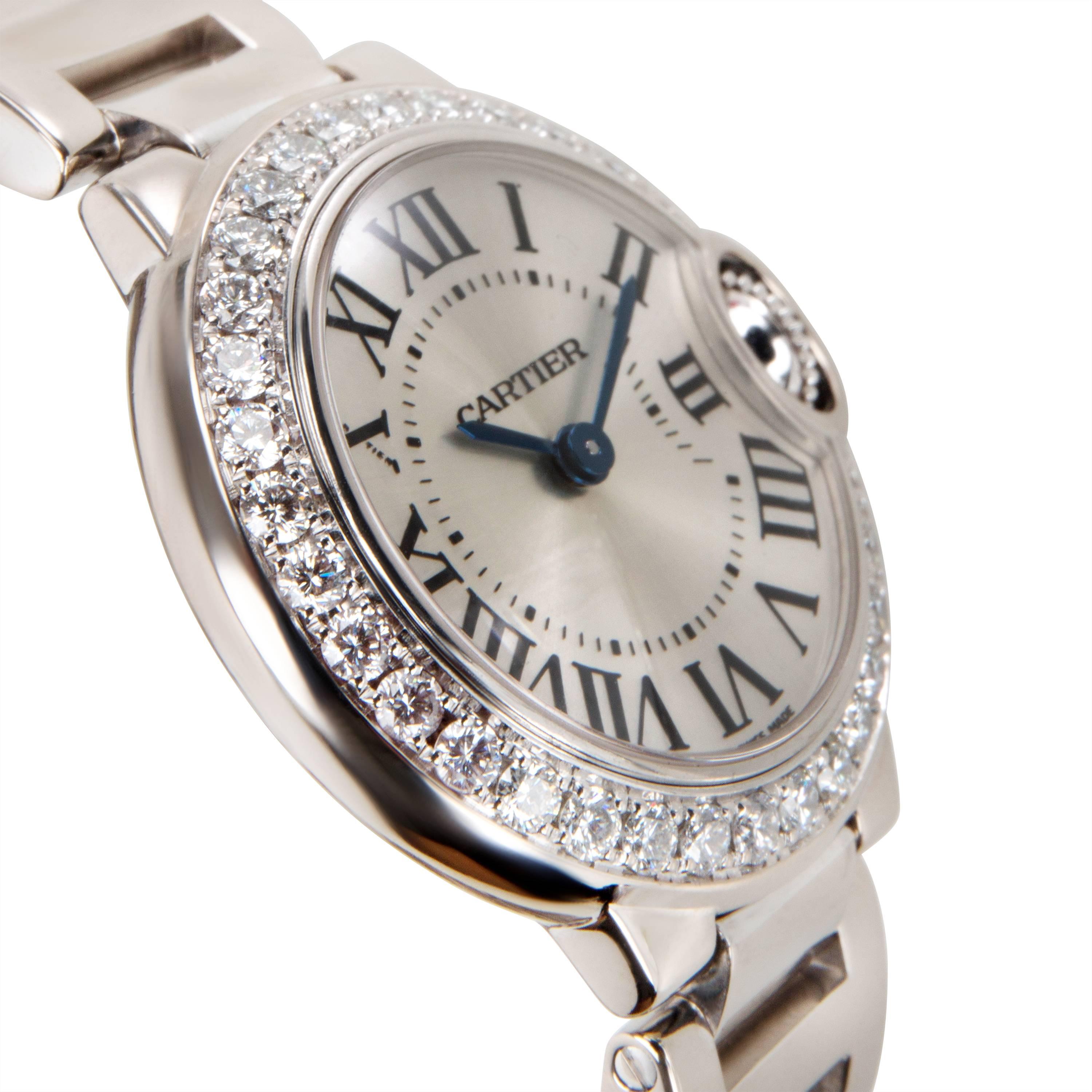 Cartier Ballon Bleu WE9003Z3 Ladies Watch in 18K White Gold. Retail price $37,600.

 In excellent condition and recently serviced by a certified watchmaker. Comes with original box, papers and instructions. 

PRIMARY DETAILS
Brand:  Cartier
Model: