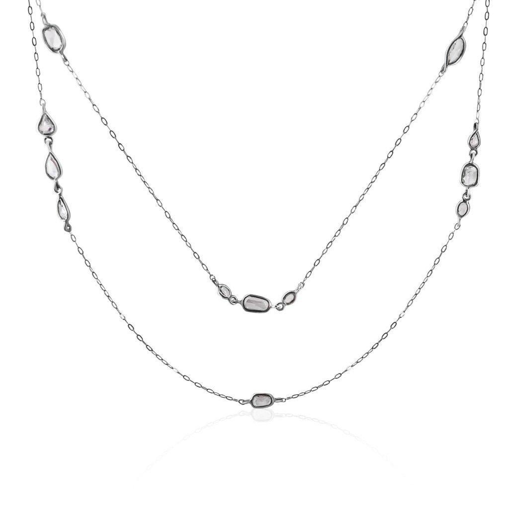 Rock & Divine Morning Light Rose Cut Diamond Necklace in 18K White Gold 2.25 Ctw In New Condition In New York, NY
