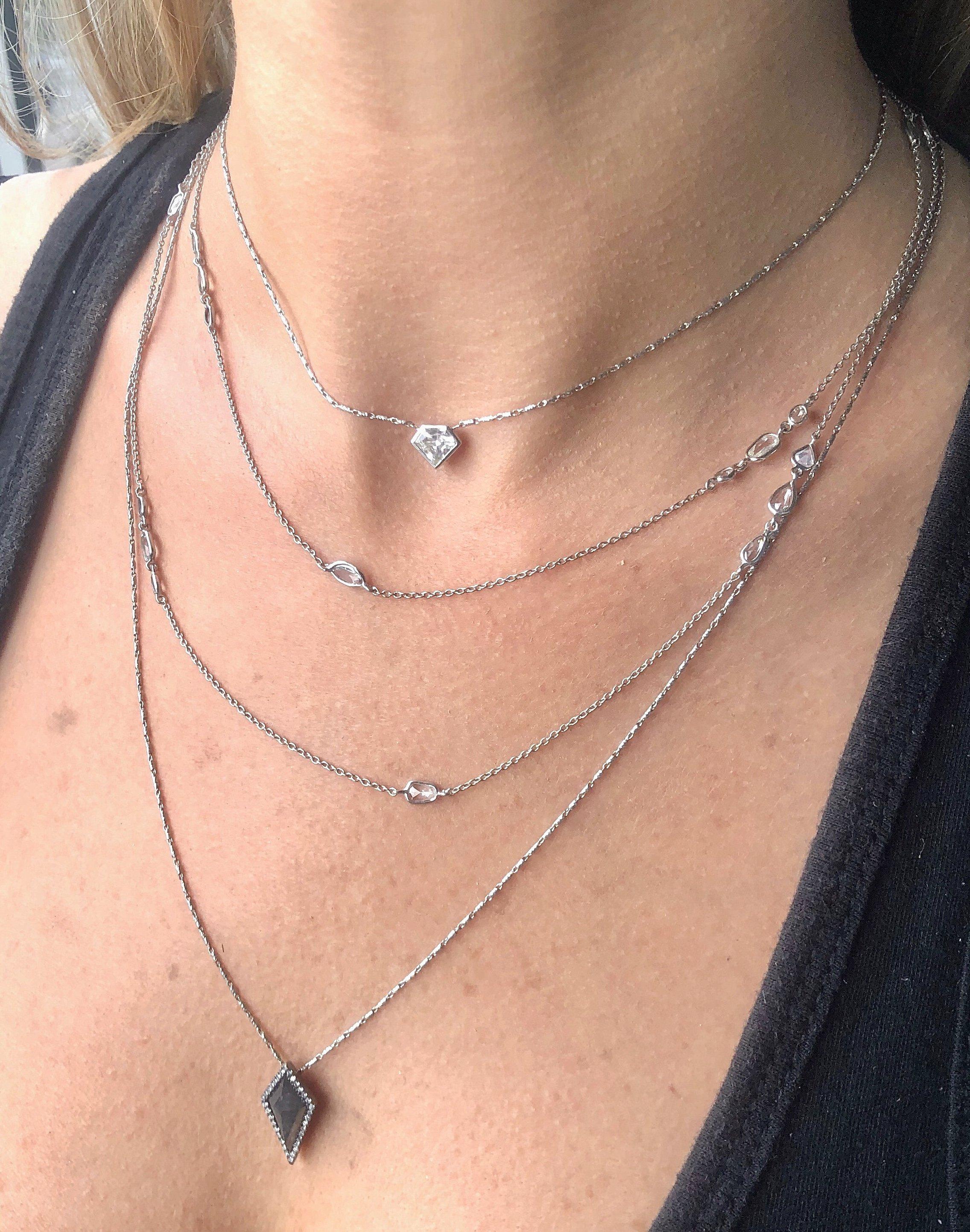 Women's Rock & Divine Morning Light Rose Cut Diamond Necklace in 18K White Gold 2.25 Ctw