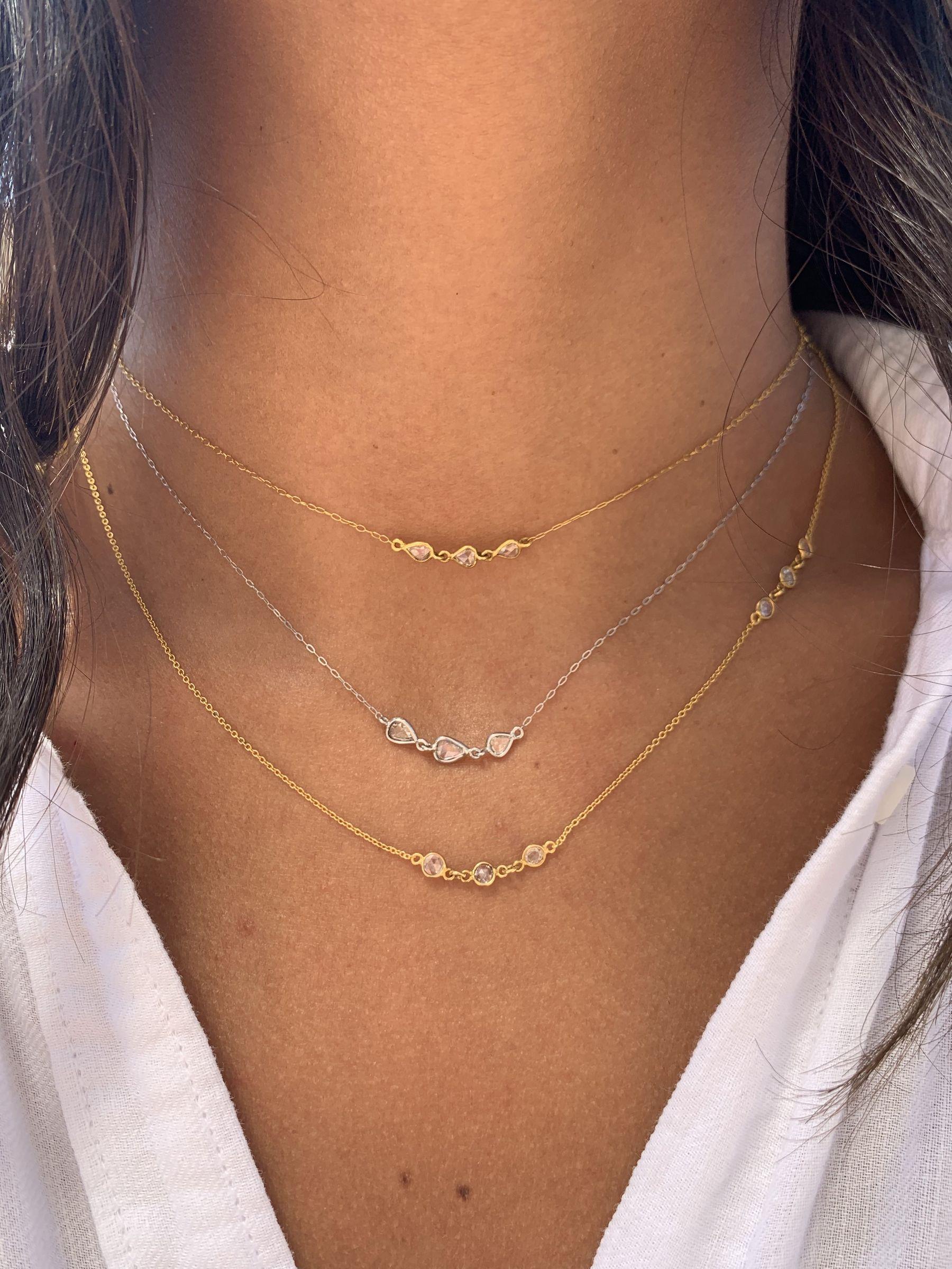 Rock & Divine Spring River Rose Cut Diamond Necklace in 18k Gold F VS2 0.54 Ctw In New Condition In New York, NY