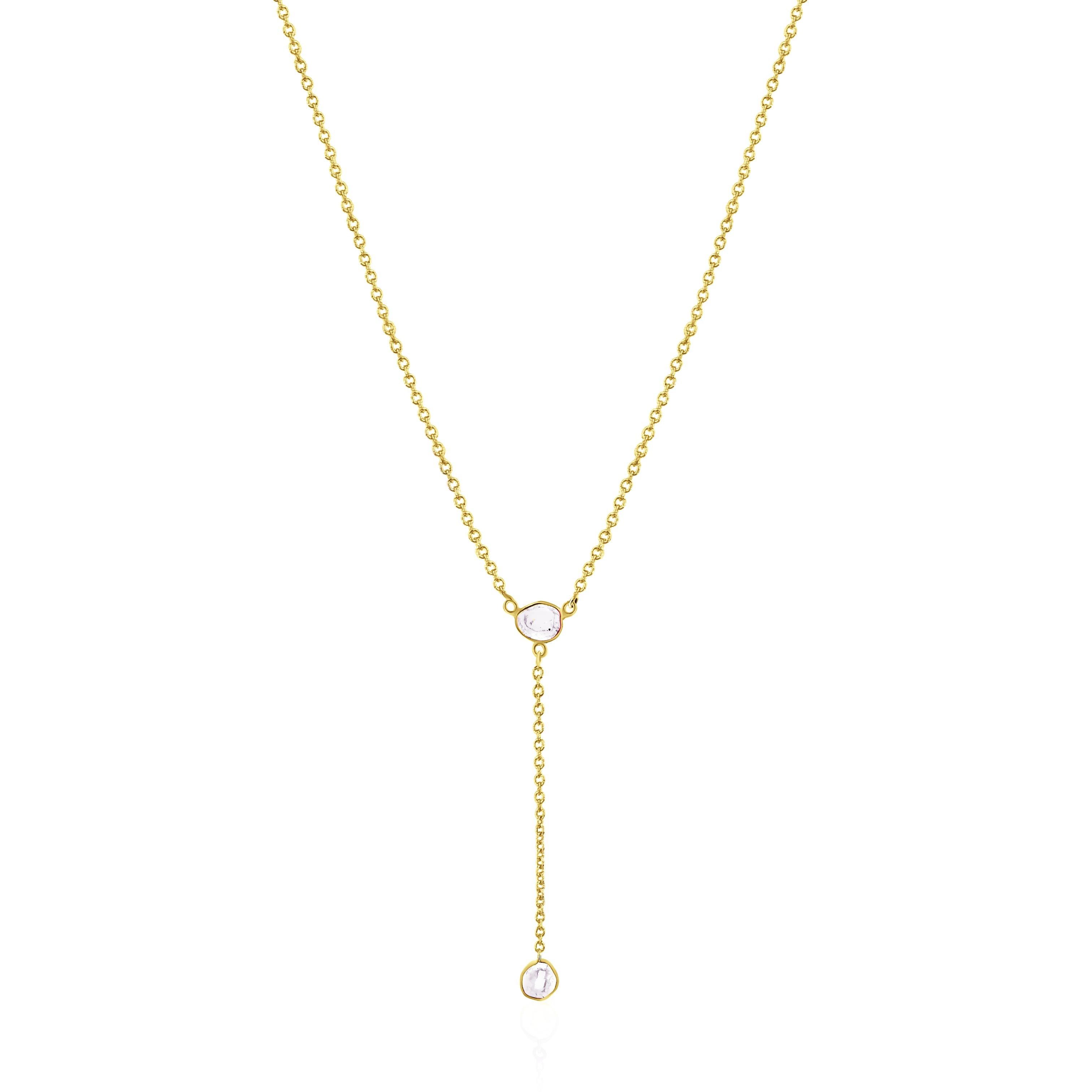 Uncut Rock & Divine Lily Pad Lariat Diamond Necklace in 18 Karat Yellow Gold F VS