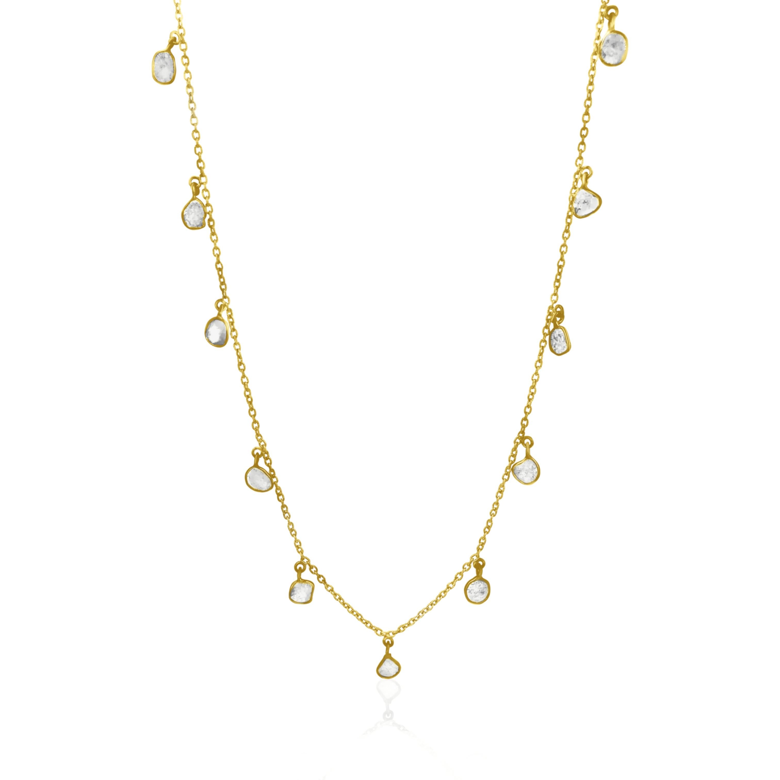 Rock & Divine Mini Lily Pad Dangles Diamond Necklace in 18 Karat Yellow Gold In New Condition In New York, NY