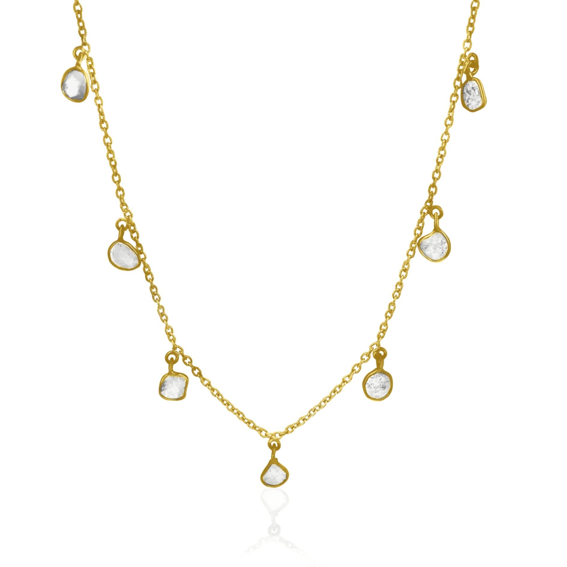 Uncut Rock & Divine Mini Lily Pad Dangles Diamond Necklace in 18 Karat Yellow Gold