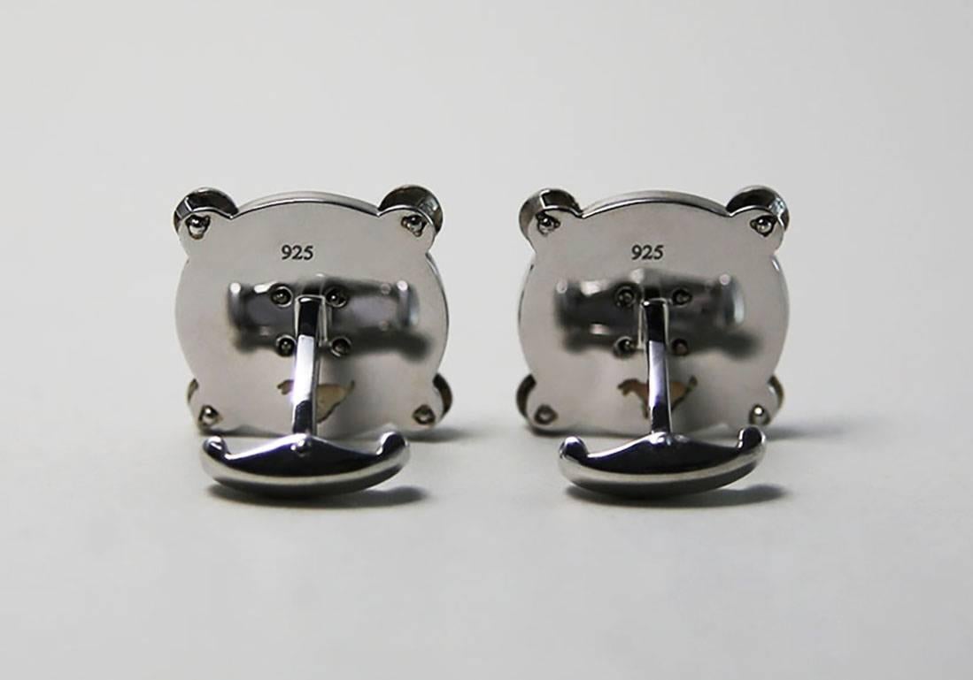 Contemporary Antique Coins Emeralds Tourmalines Silver Chinese Zodiac Cufflinks For Sale