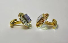 Antique Coins Peridots Citrines Silver Indian Cufflinks