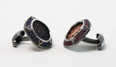 Rose Gold Diamond Ruby Sapphire Antique Coin Cufflinks