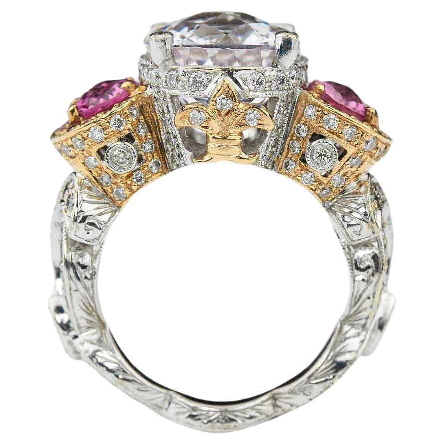 Bague romantique en kunzite, tourmaline et saphirs