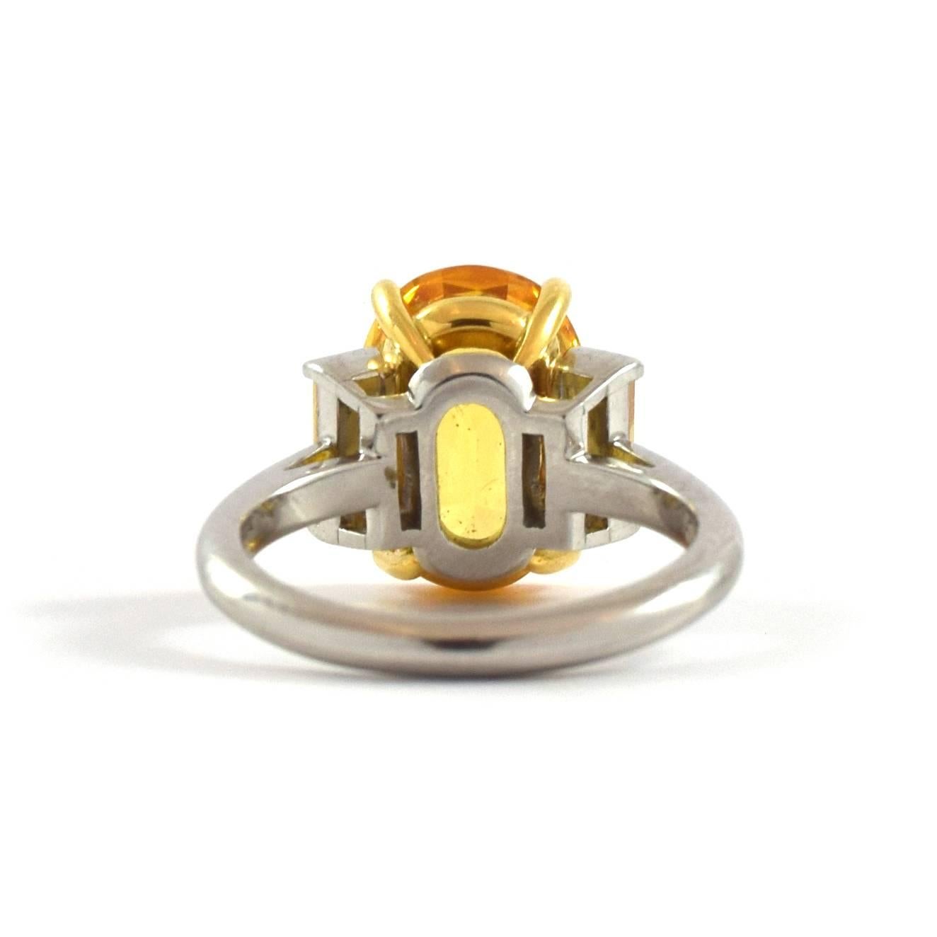 Baguette Cut Tiffany & Co. Unheated 7.42 Carat Yellow Sapphire and Diamond Ring For Sale