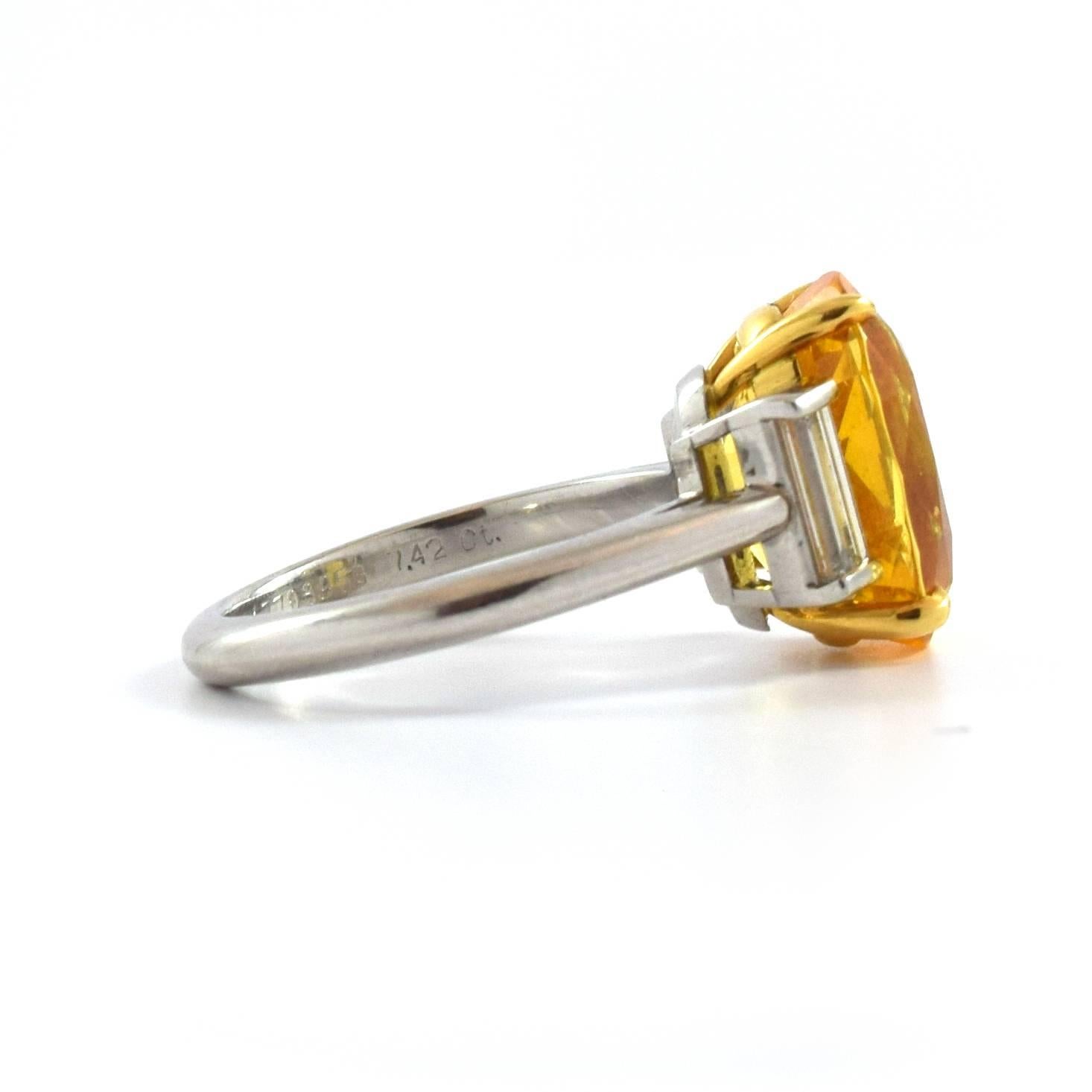 Women's Tiffany & Co. Unheated 7.42 Carat Yellow Sapphire and Diamond Ring For Sale