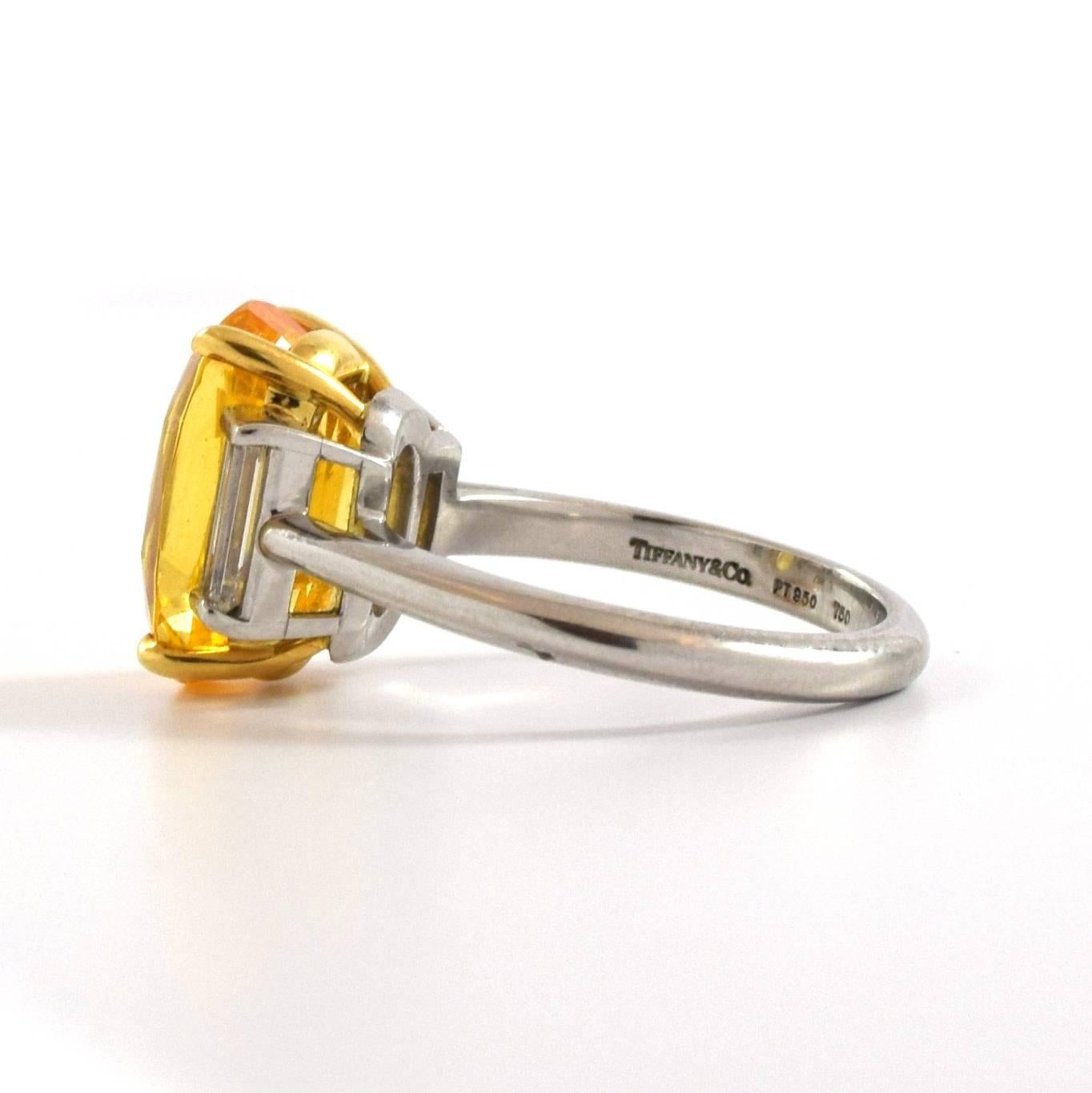 Art Deco Tiffany & Co. Unheated 7.42 Carat Yellow Sapphire and Diamond Ring For Sale
