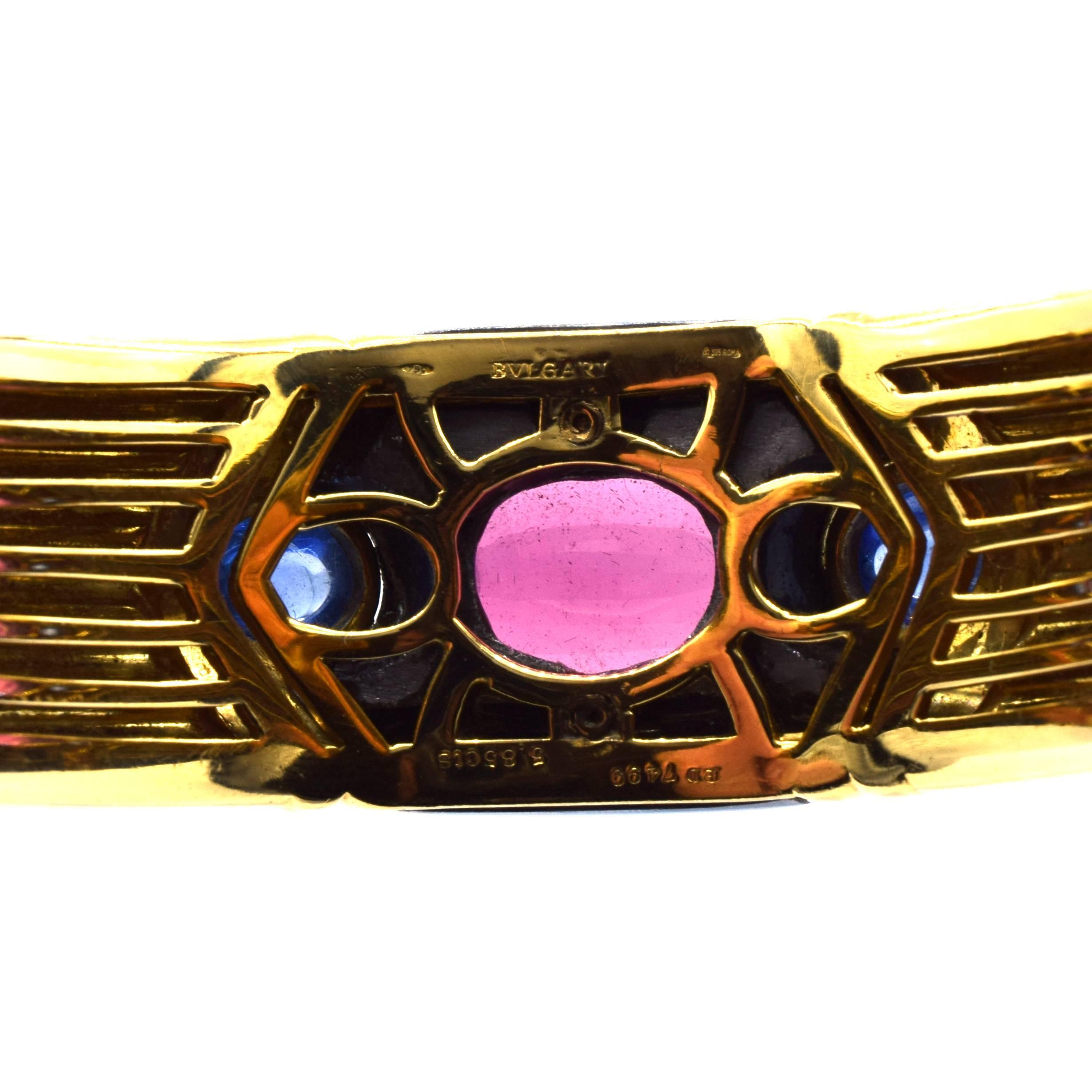 Bvlgari Rubelite and Blue Sapphire Bangle Bracelet In Good Condition For Sale In Los Angeles, CA