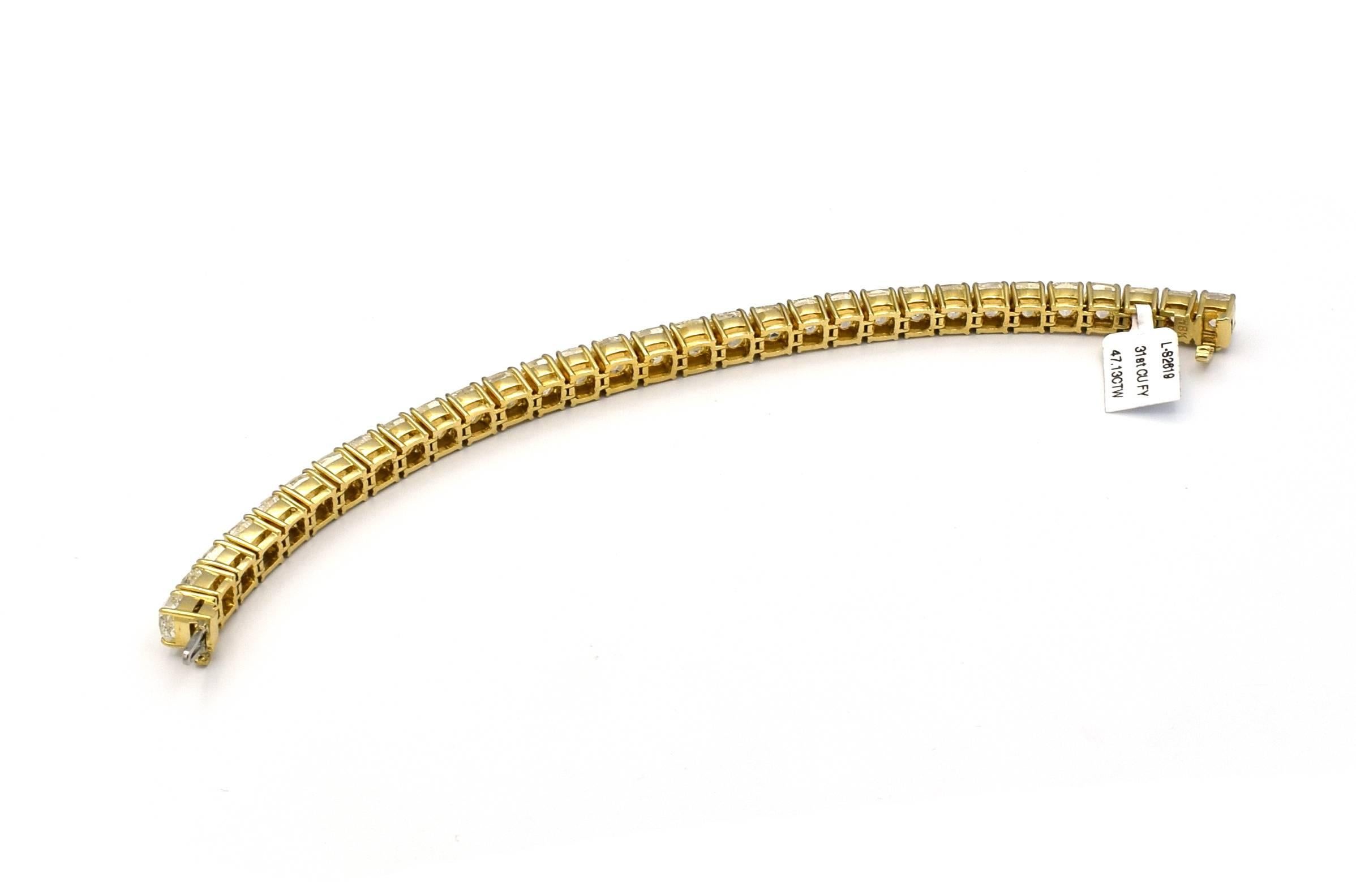 47.13 Carat Yellow Diamond Tennis Bracelet in 18K  For Sale 2