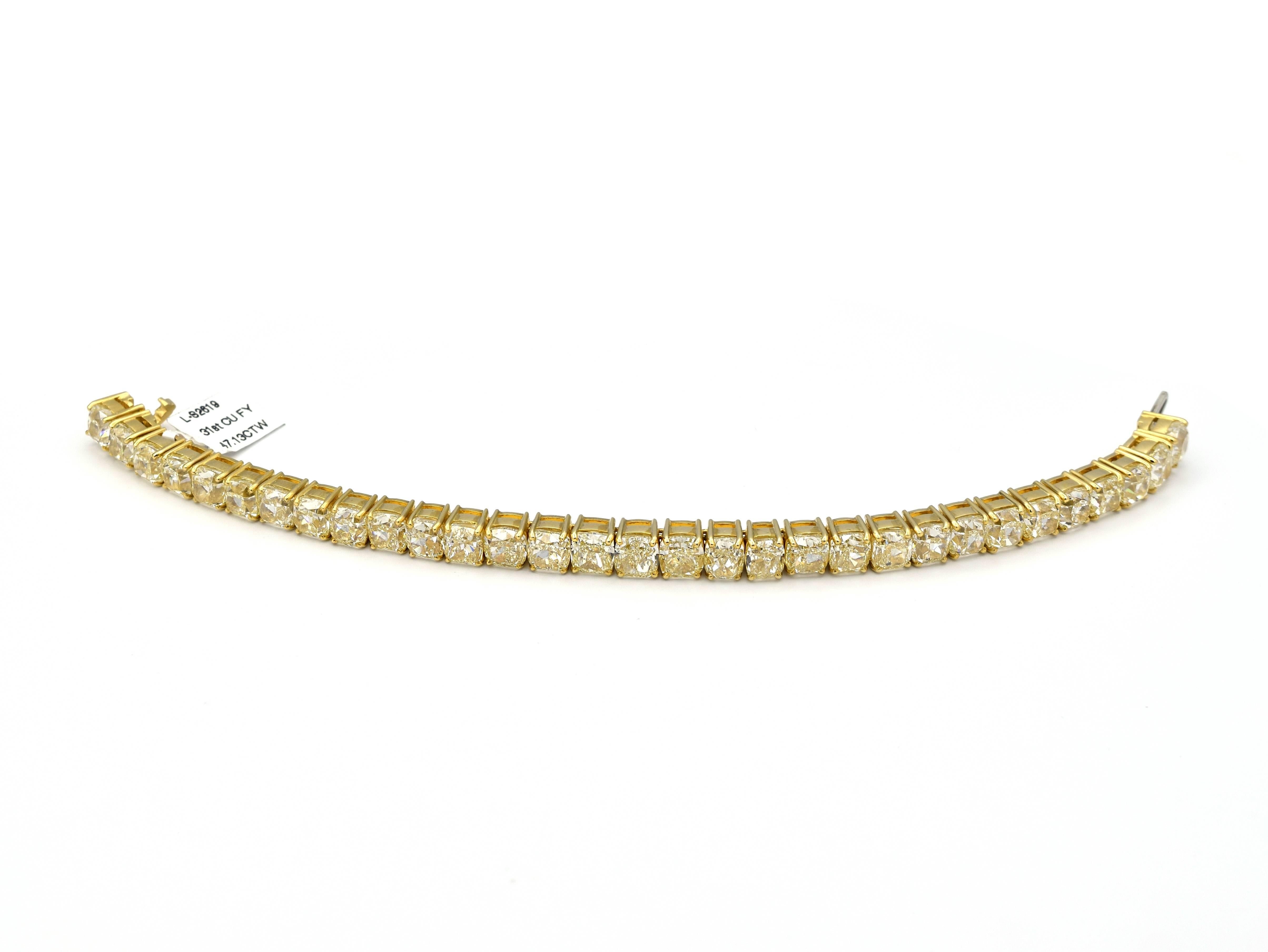 47.13 Carat Yellow Diamond Tennis Bracelet in 18K  For Sale 3