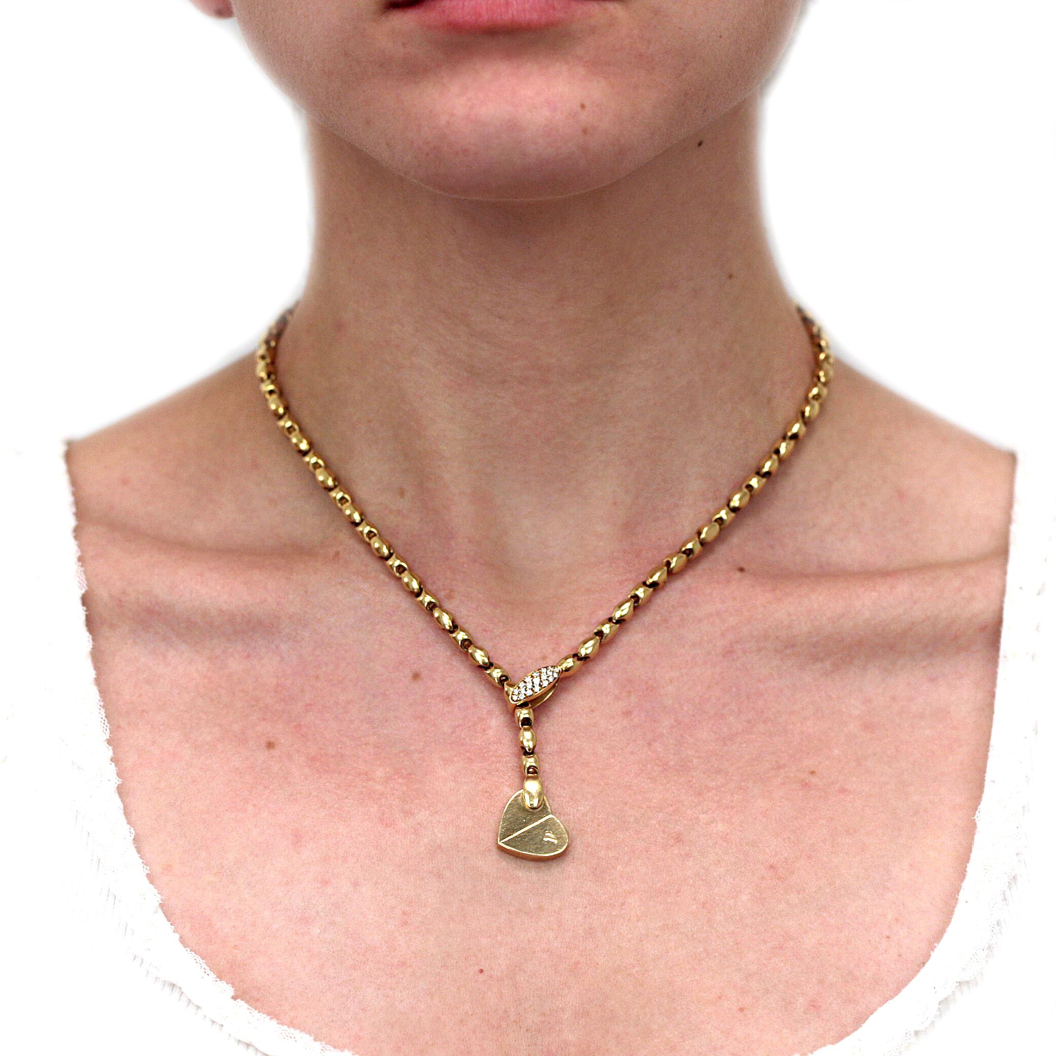 Women's or Men's Piaget 18 Karat Yellow Gold Diamond Deformation Heart Motif Necklace