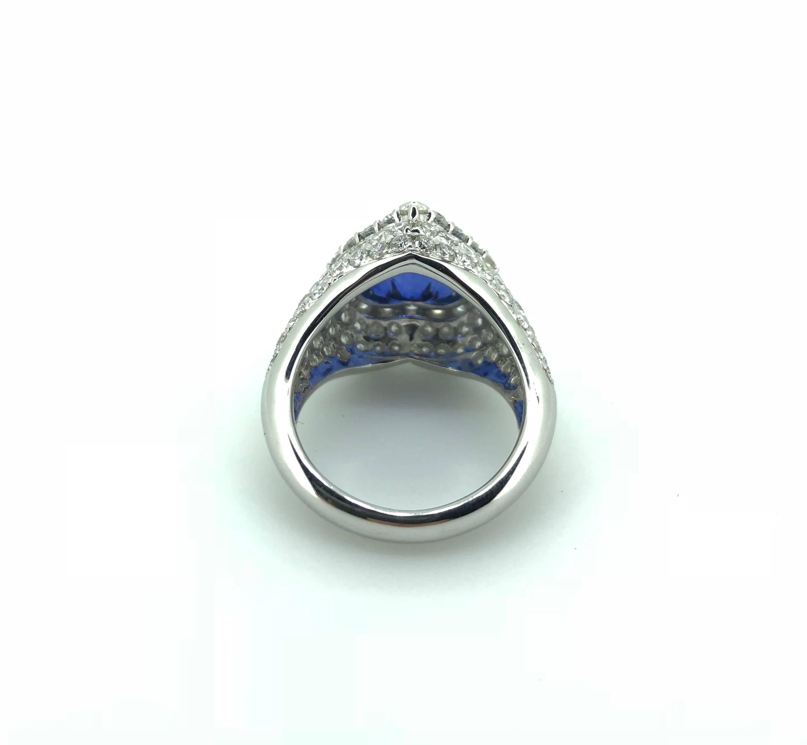 Women's 6.42 Carat Heart Shape Blue Sapphire Royal Blue Sri Lanka Diamond Cocktail Ring For Sale