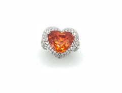 14.35 Carat Heart Shape Mandarin Garnet Diamond Cocktail Ring