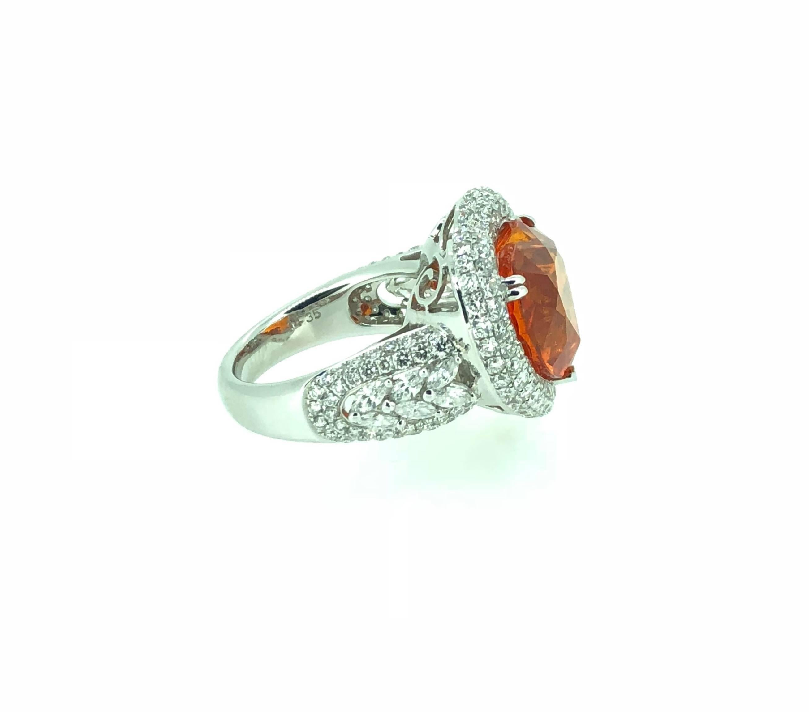 Women's 14.35 Carat Heart Shape Mandarin Garnet Diamond Cocktail Ring  For Sale