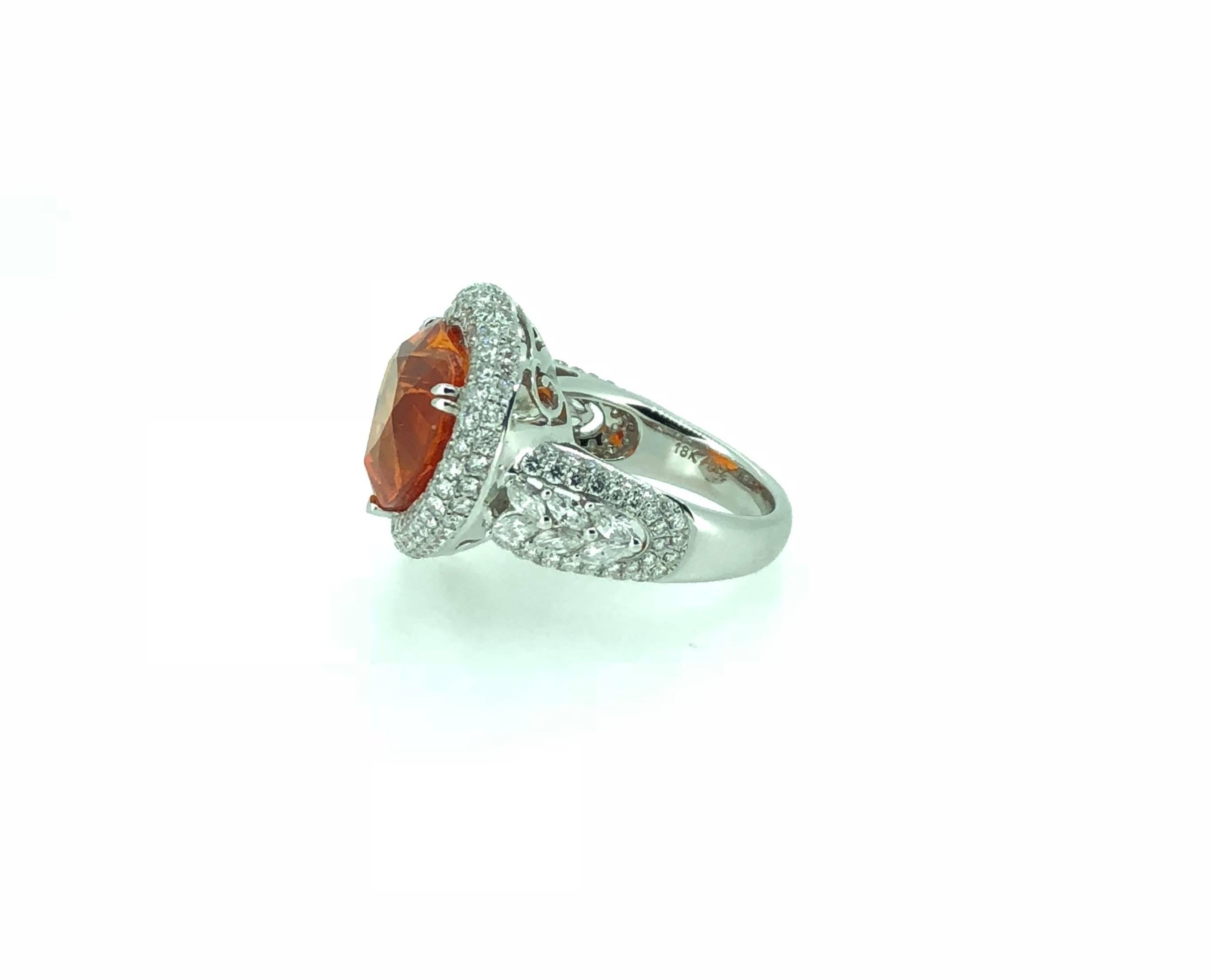 14.35 Carat Heart Shape Mandarin Garnet Diamond Cocktail Ring  For Sale 1