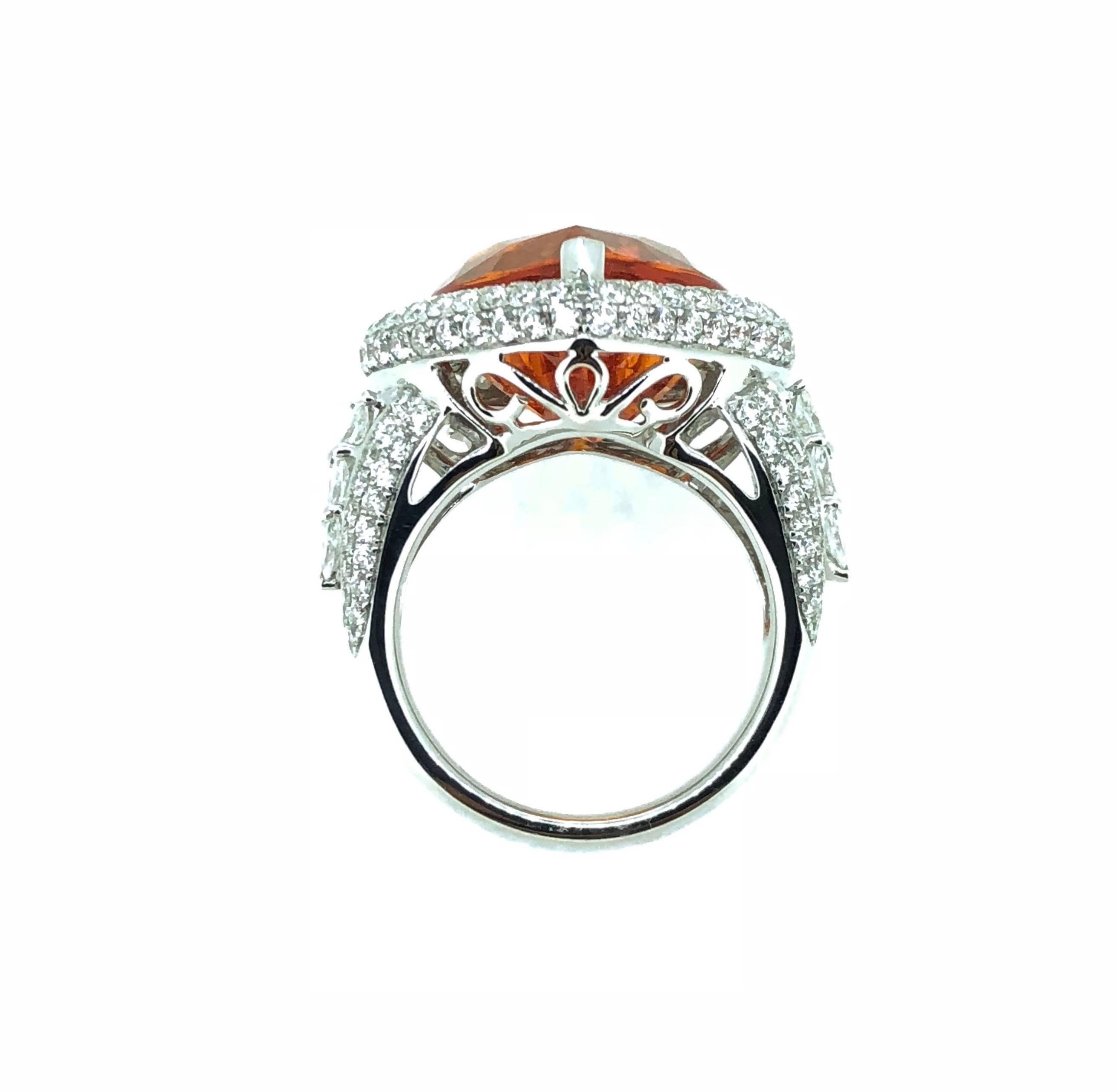 14.35 Carat Heart Shape Mandarin Garnet Diamond Cocktail Ring  For Sale 2