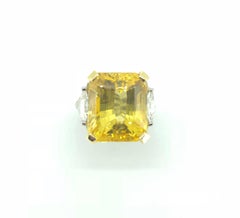 Natural 20.01 Carat Vivid Emerald Cut Yellow Sapphire Diamond Ring