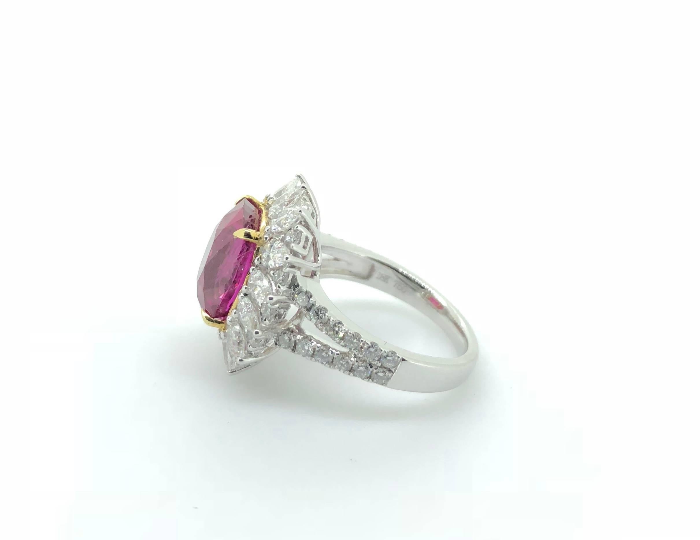 Cushion Cut 7.00 Carat Pink Sapphire Diamond Cluster Cocktail Dress Ring For Sale