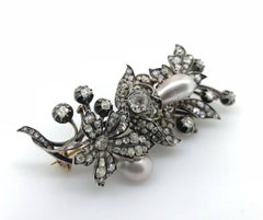 Victorian Natural Pearl And Diamond Spray Brooch, Circa 1860