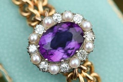Amethyst, Pearl and Diamond 18 Karat Yellow Gold Bracelet