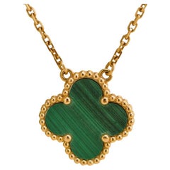 Van Cleef & Arpels Vintage Alhambra Malachite 18K Yellow Gold Pendant Necklace